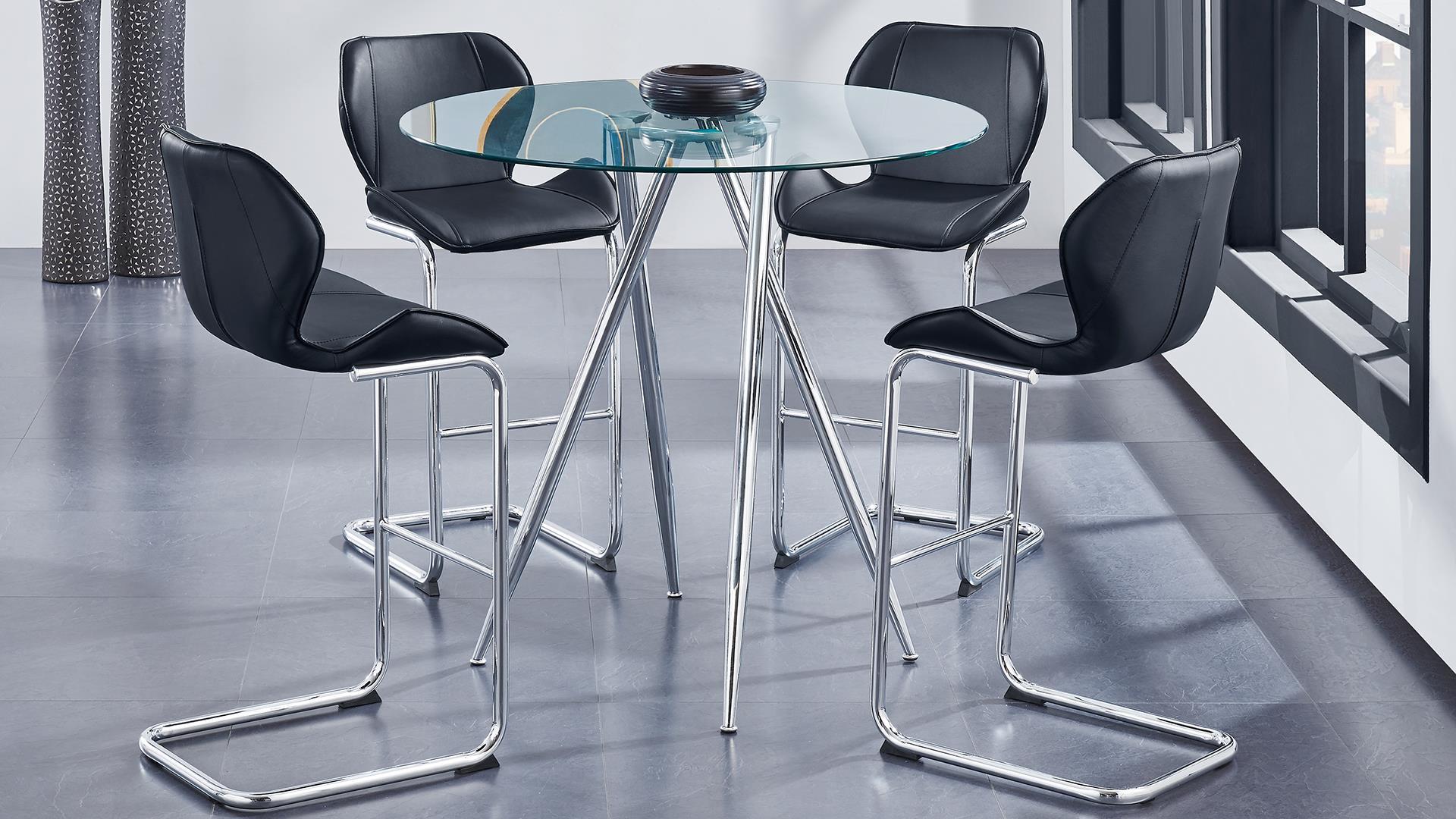 Contemporary Bar Set D1503BT / D1446BS-BL D1503BT + D1446BS-BL-Set-5 in Clear, Silver, Black Faux Leather