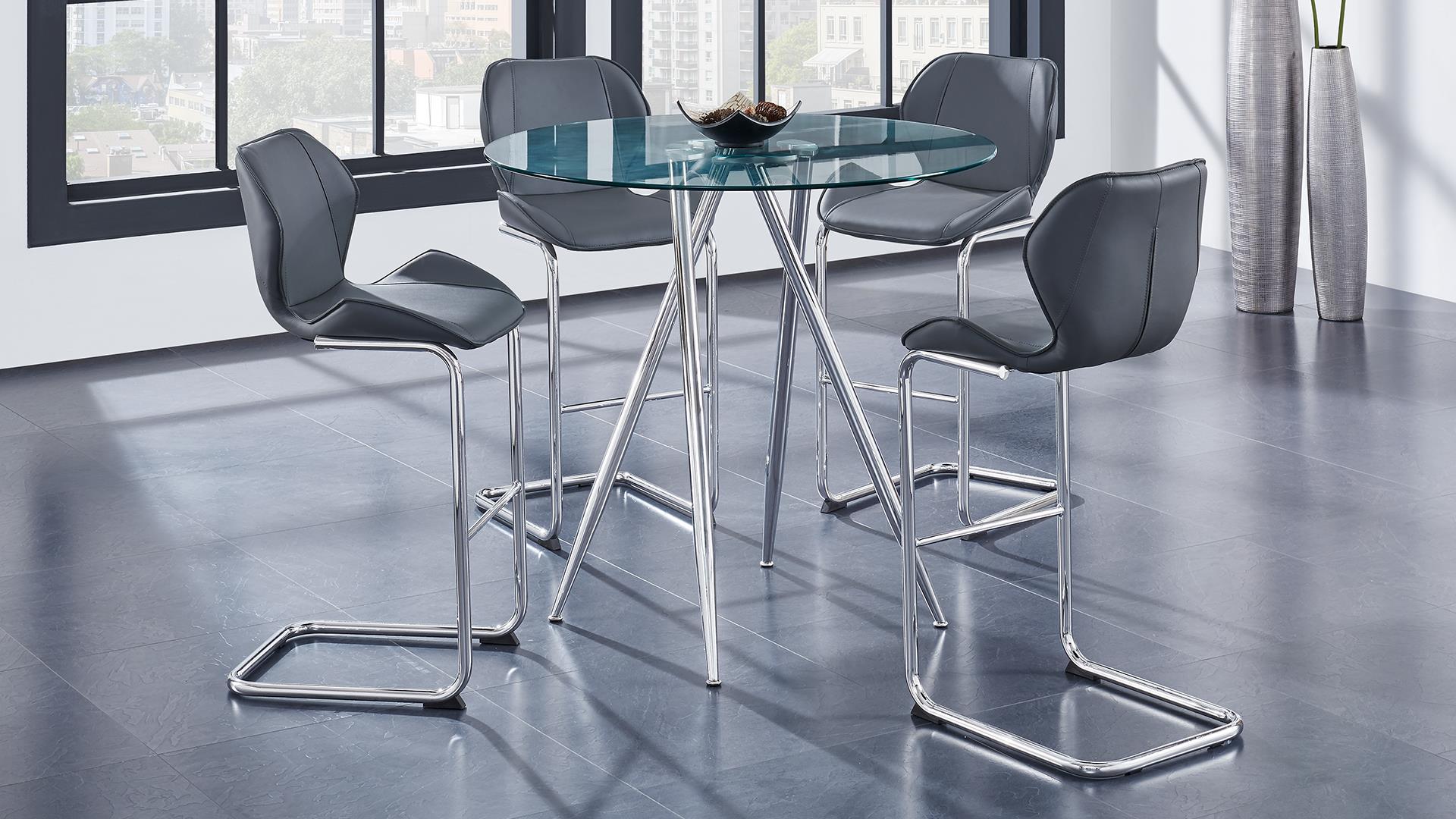 

    
D1503BT Round Glass Top Elegant Bar Table w/ Gray PU Chairs Set 5Pcs Global USA
