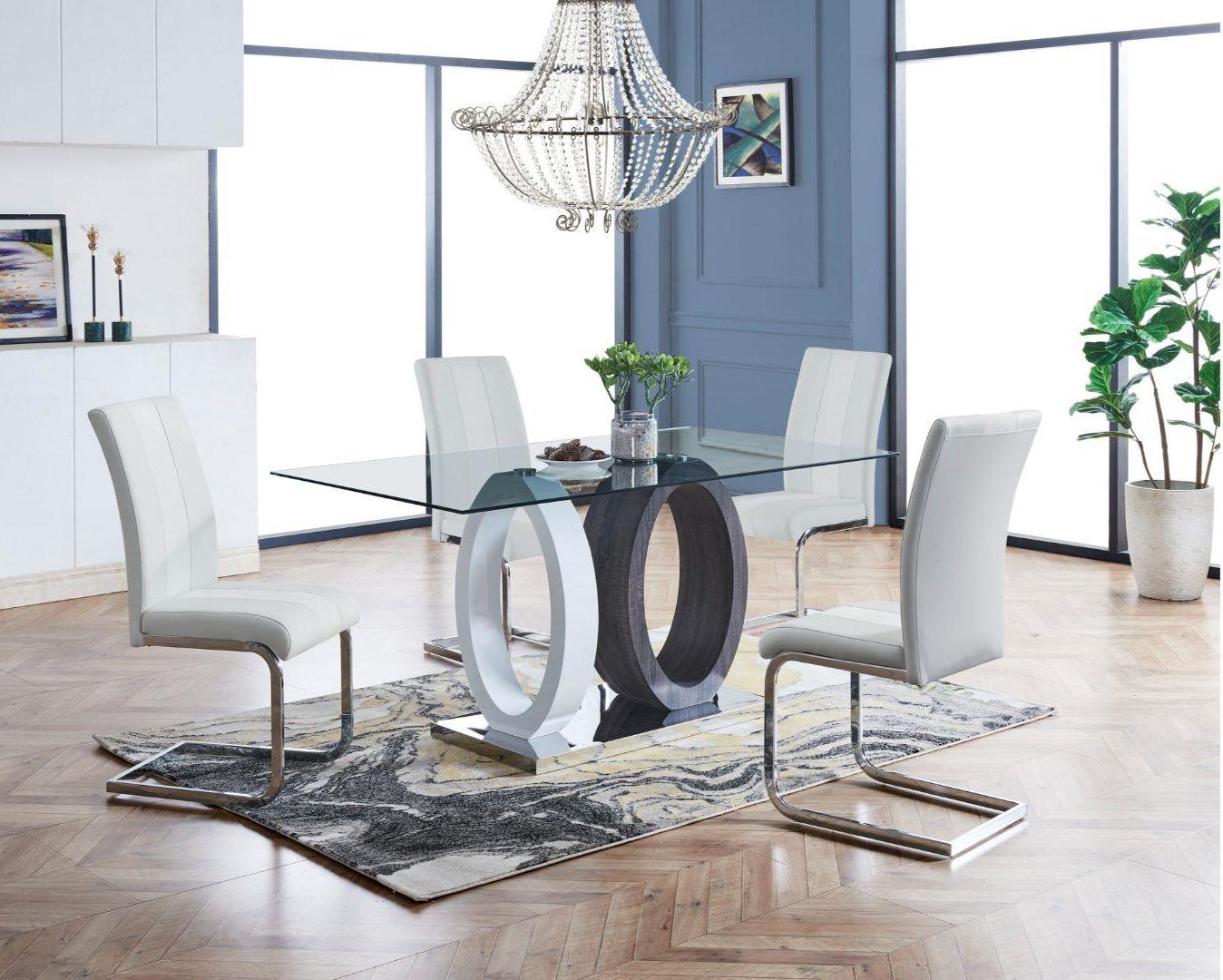 

    
D1628DT Rectangular Double Base Glass Top Dining Set 5Pcs D915DC-WHT Chairs Global USA
