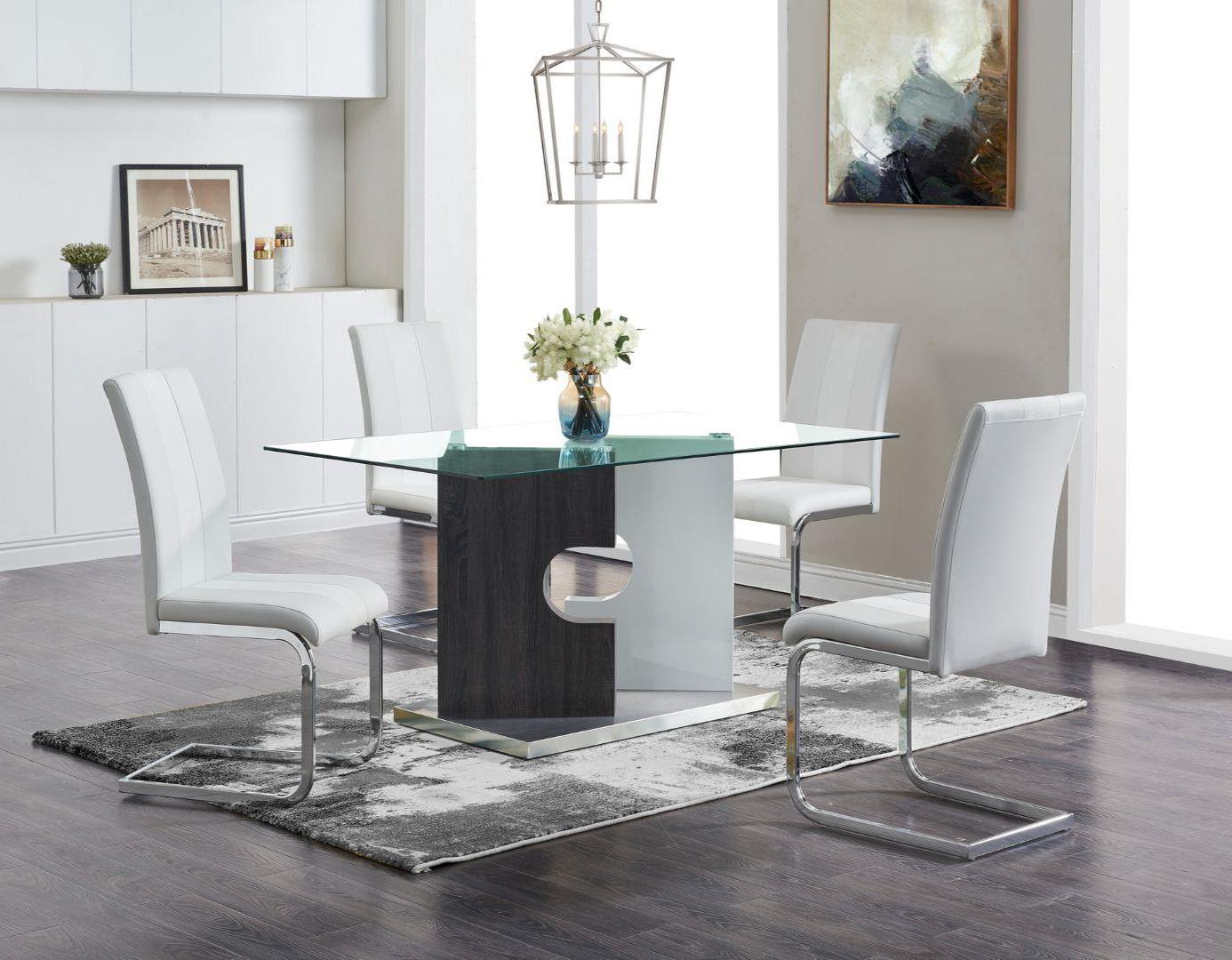 Contemporary Dining Table Set D219DT-GR / D915DC-WH D219DT-GR in Clear, White, Gray Fabric