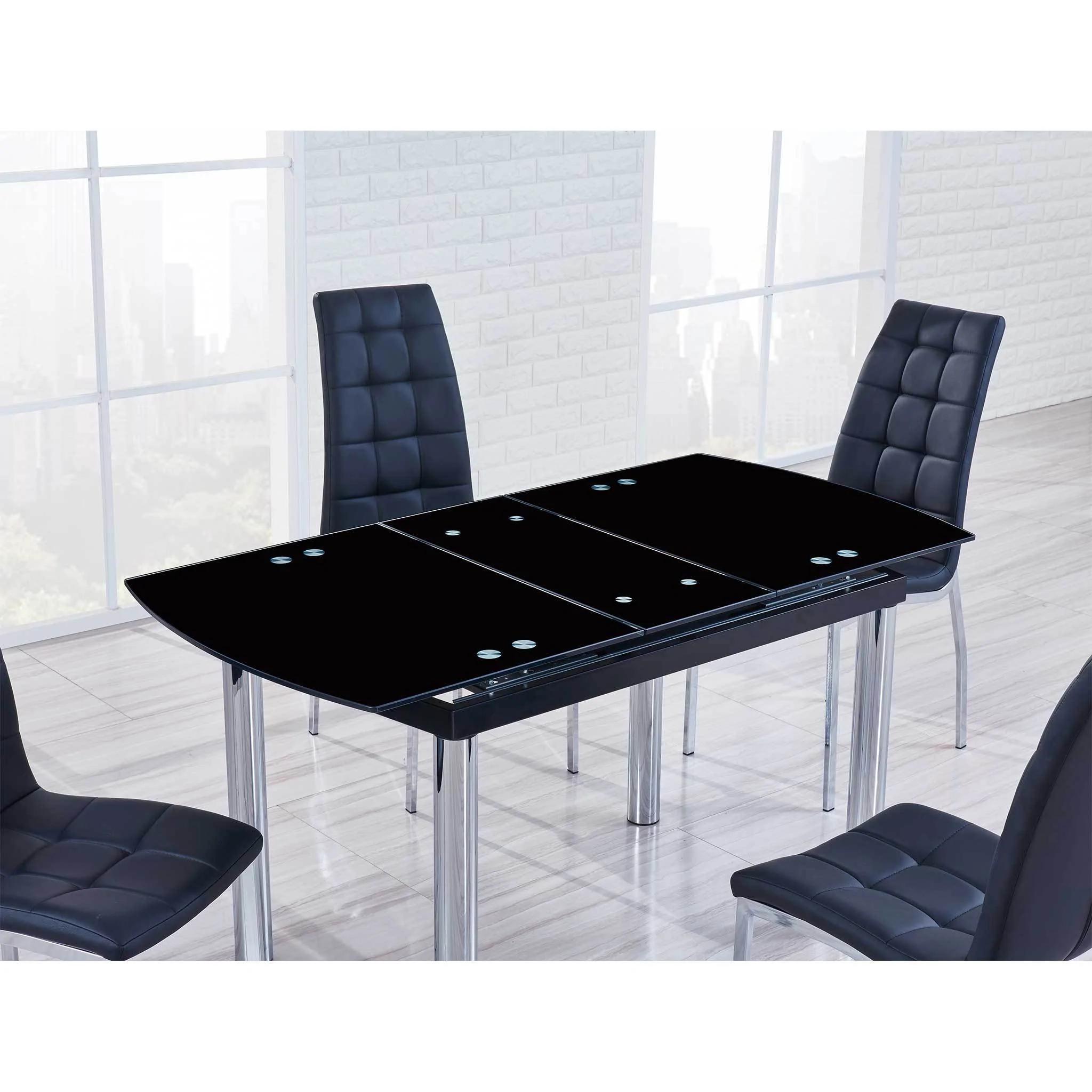 

    
D30DT Black Tempered Glass Extendable Dining Table Global USA
