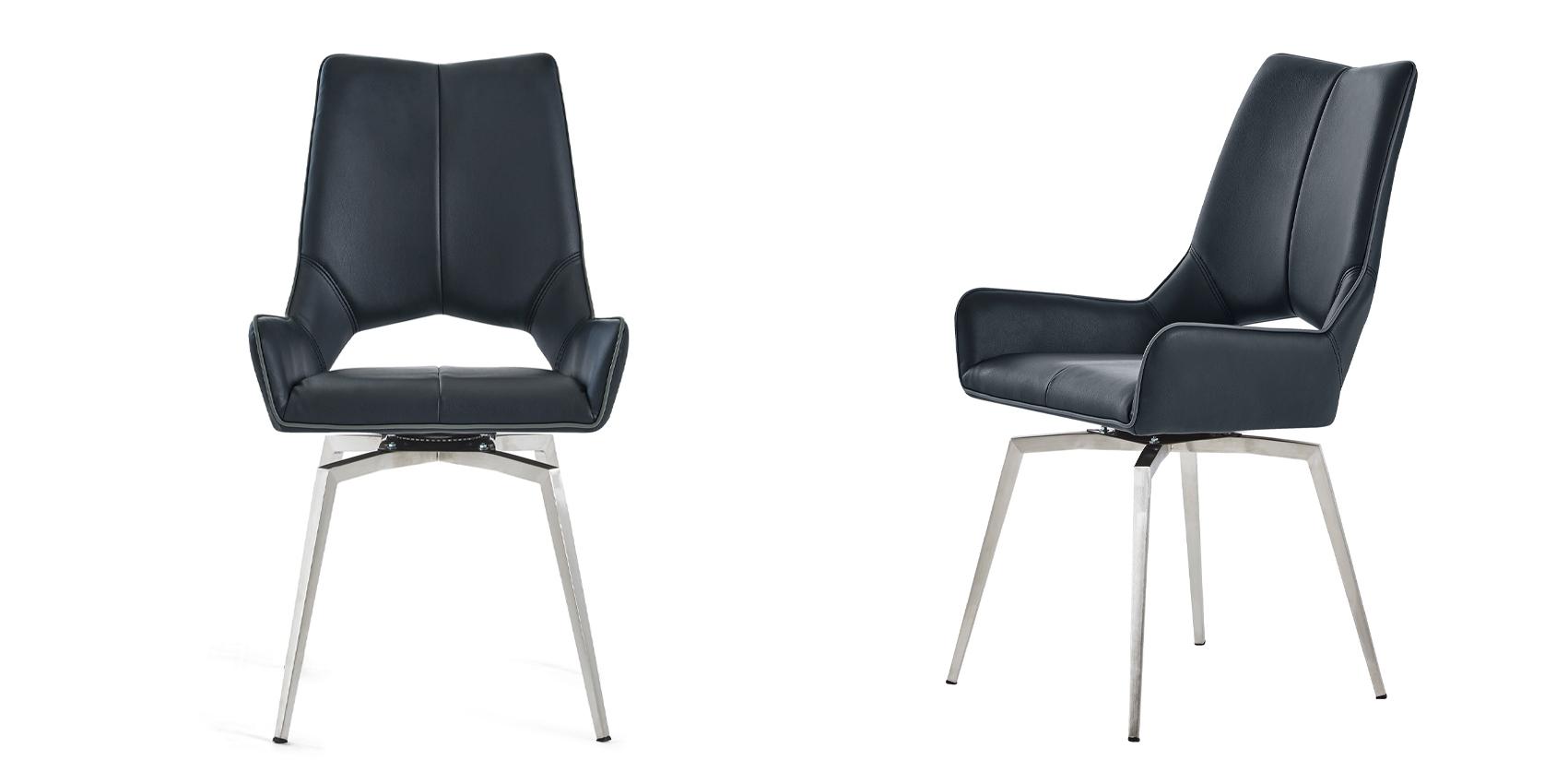 Contemporary, Transitional Dining Chair Set D4878NDC- BL D4878NDC- BL-Set-2 in Silver, Black Polyurethane