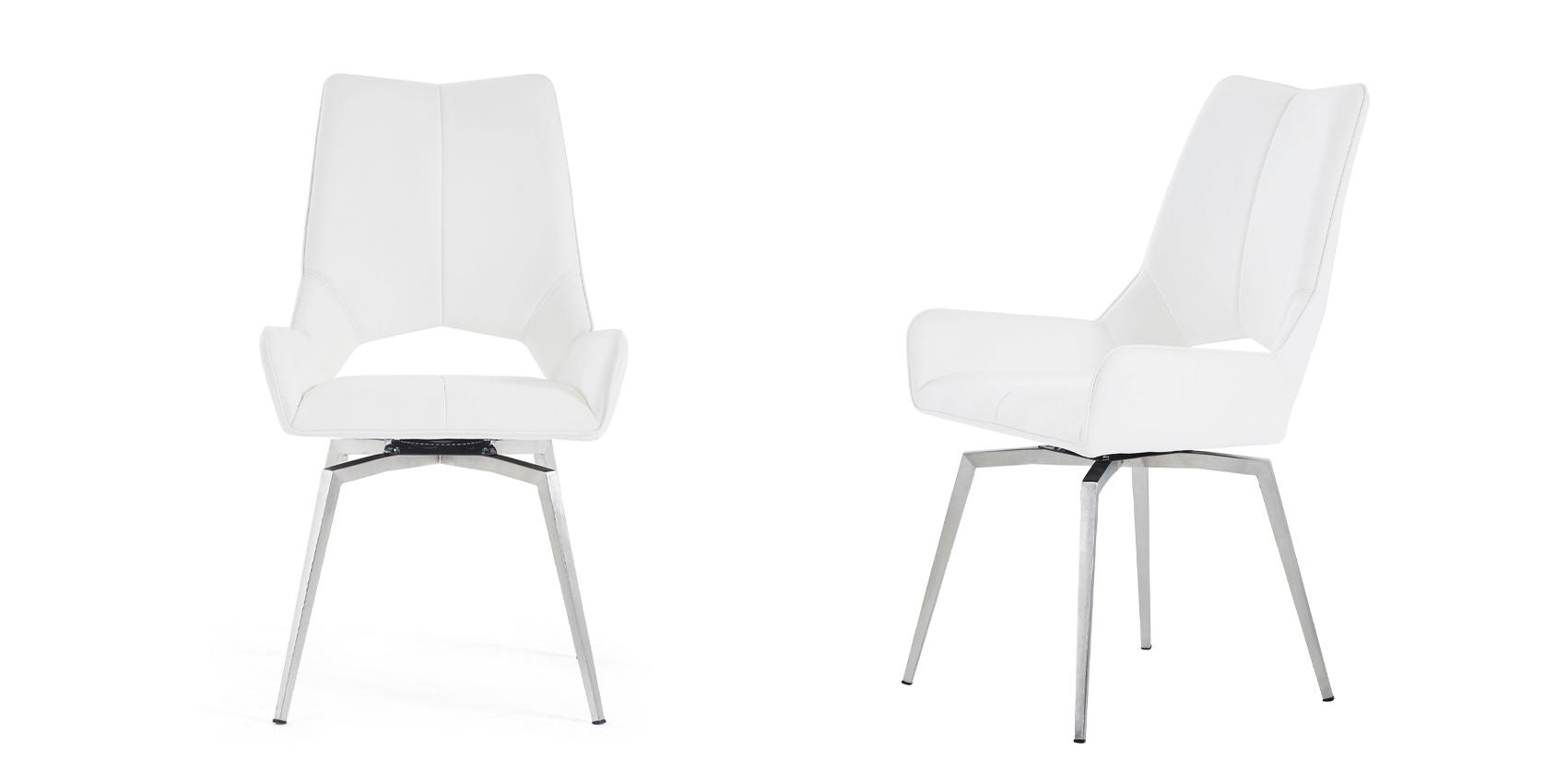 Contemporary, Transitional Dining Chair Set D4878NDC- WH D4878NDC- WH-Set-2 in White, Silver Polyurethane