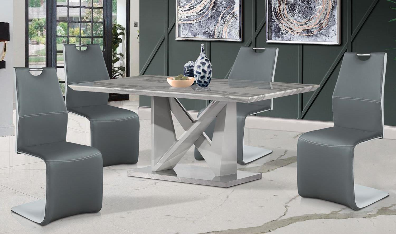 Contemporary Dining Table Set D844DT / D9048DC-GREY/LT GREY D844DT-Set-5 in Light Gray, Gray Fabric