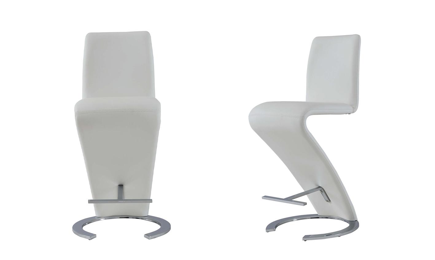 Contemporary Bar Stool Set D9002BS-WHT D9002BS-WHT-Set-2 in White, Silver PU