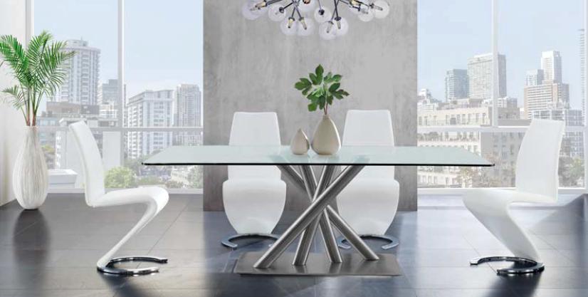

    
D9032DT Clear & Silver Quadpod Base Dining Set w/ White PU Chairs 5Pcs Global USA
