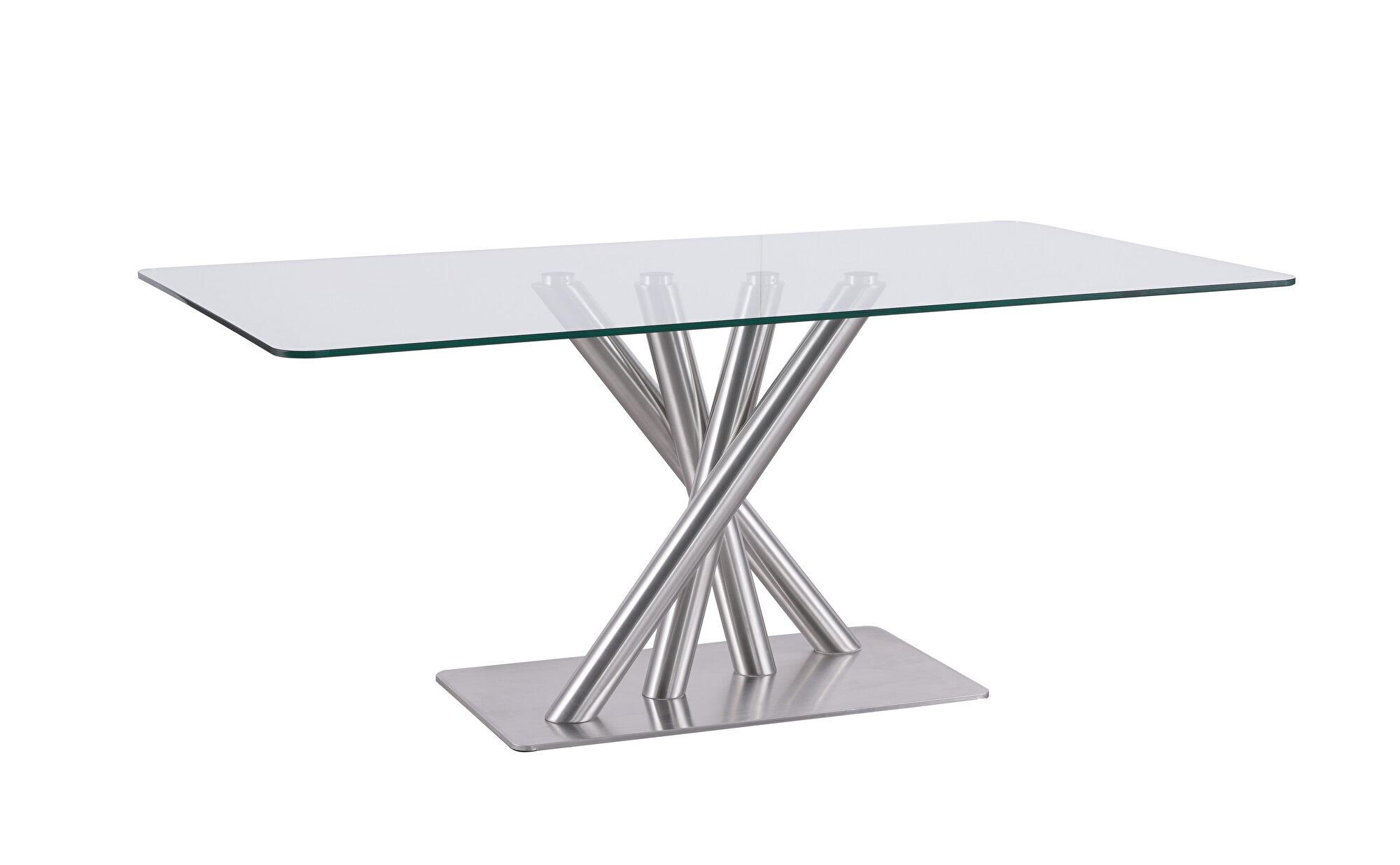 Contemporary Dining Table D9032DT D9032DT in Clear, Silver 