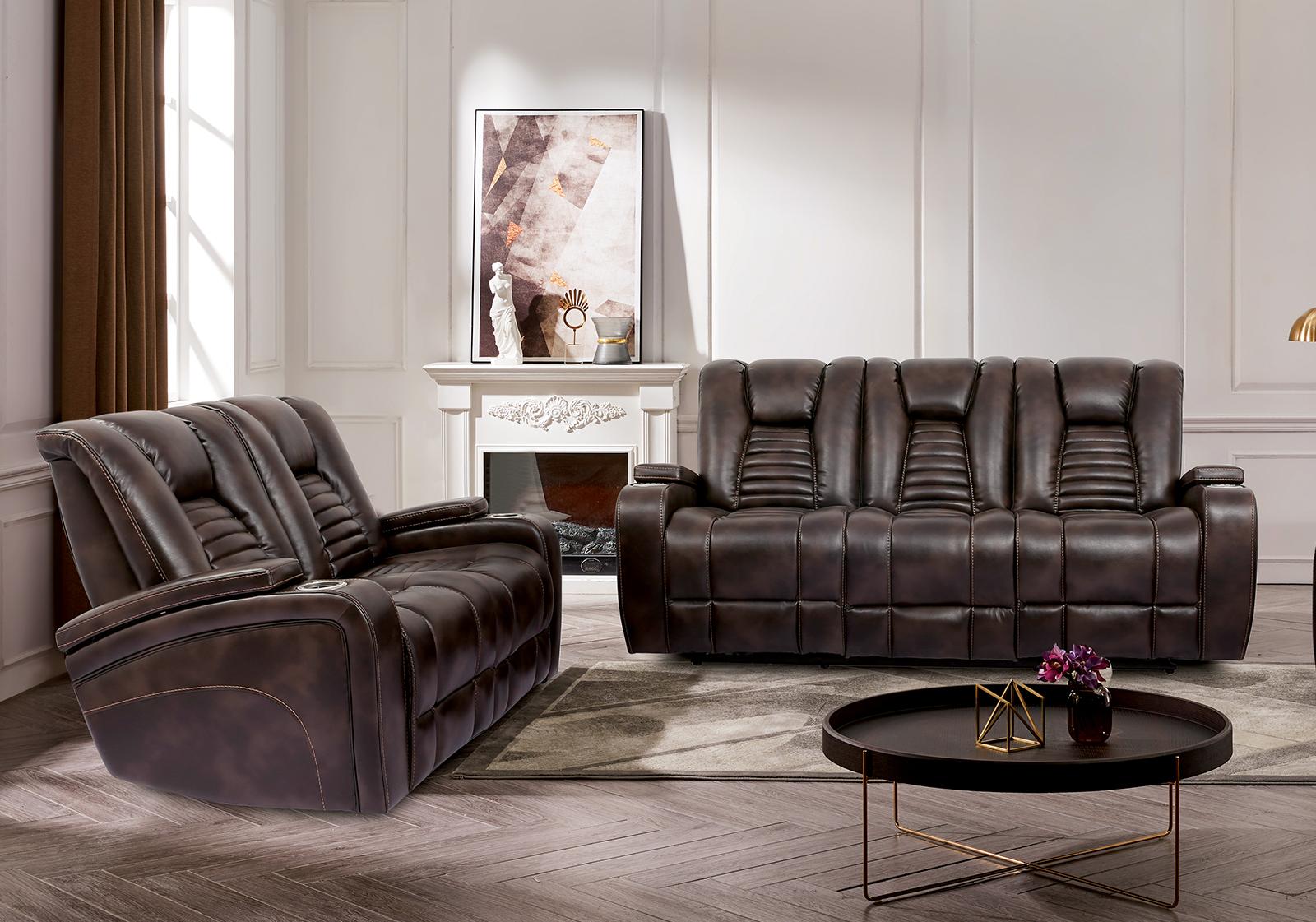 Transitional Power Reclining Living Room Set CM9902-SF Abrielle CM9902-SF-2PC in Dark Brown Faux Leather