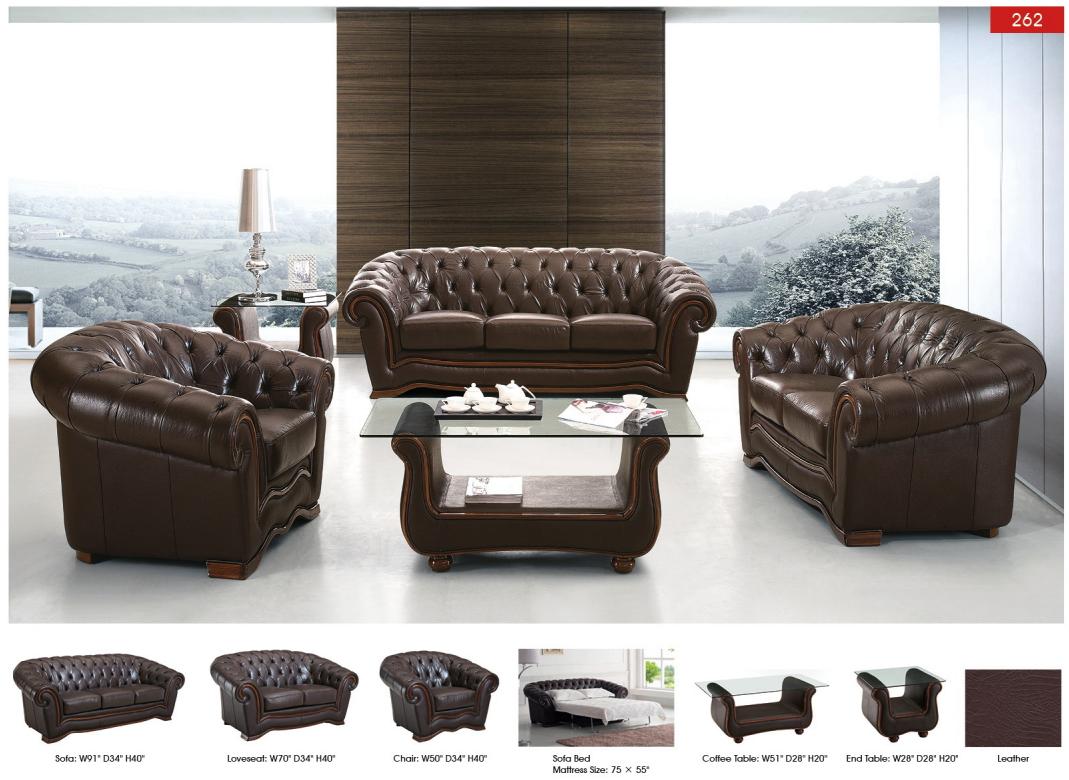 

    
 Shop  Dark Brown Full Italian Leather Living Room Sofa Set 4Pcs Modern ESF 262
