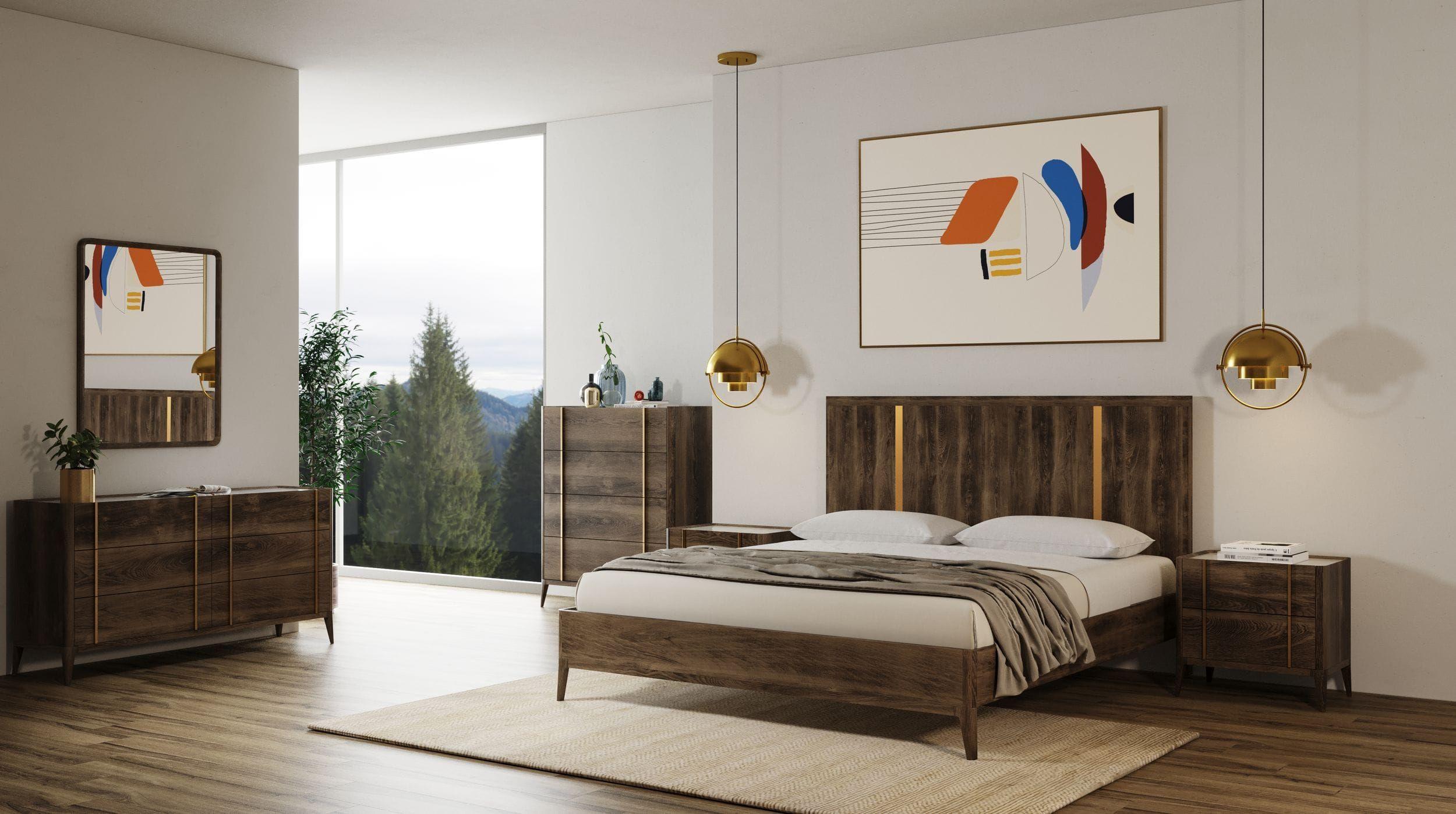Contemporary, Modern Panel Bedroom Set Oakley VGWDLCY-QB05-USA-OA-BED-K-5pcs in Dark Brown 