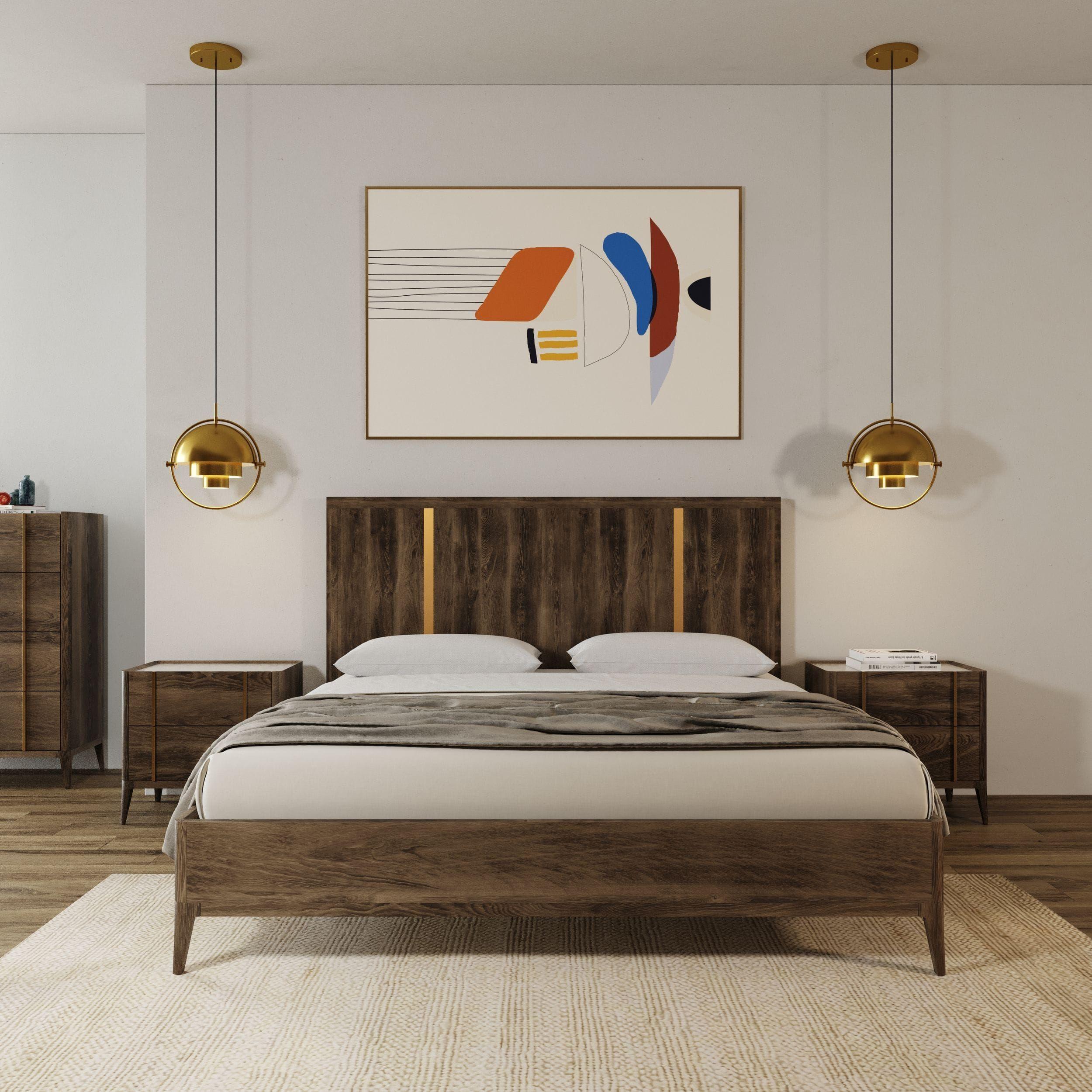 

    
Dark Brown & Gold Queen Panel Bedroom Set 3Pcs by VIG Modrest Oakley
