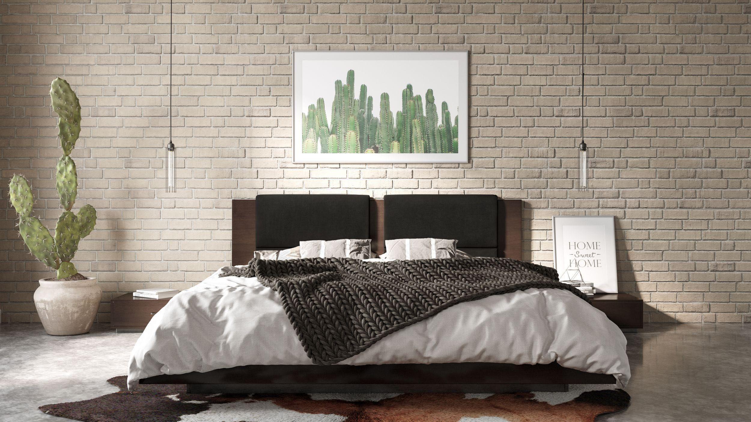 Contemporary Platform Bedroom Set Fantasia VGWDHL-W01-BED-2NS-K in Dark Brown Fabric