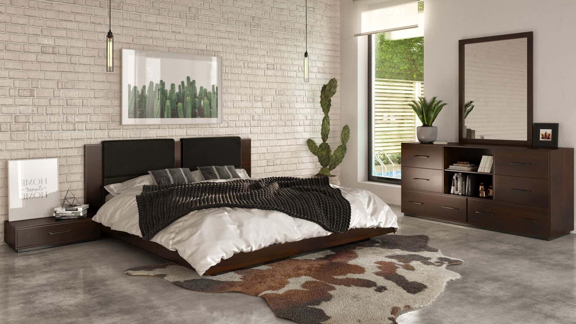 Contemporary Platform Bedroom Set Fantasia VGWDHL-W01-BED-2NS-Q-5pcs in Dark Brown Fabric