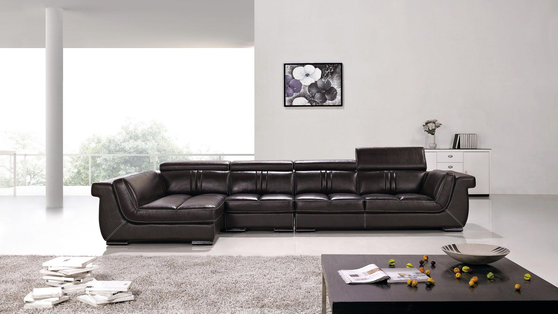 

    
Dark Brown Italian Leather Sectional Sofa RIGHT EK-L202R American Eagle Modern
