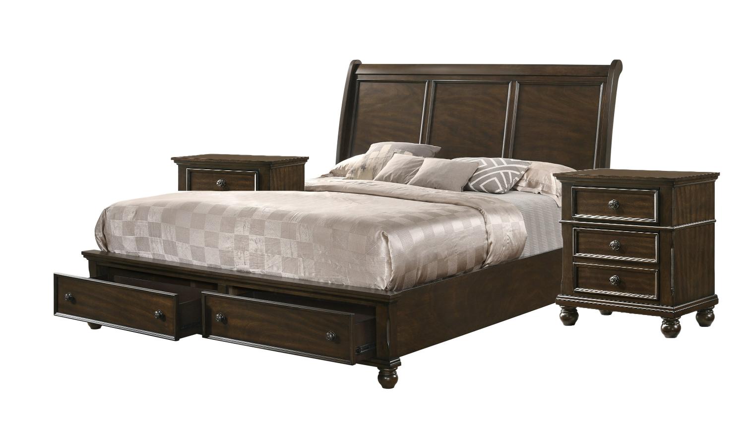 Rustic, Traditional Panel Bedroom Set Lara B6077-K-Bed-3pcs in Dark Brown 