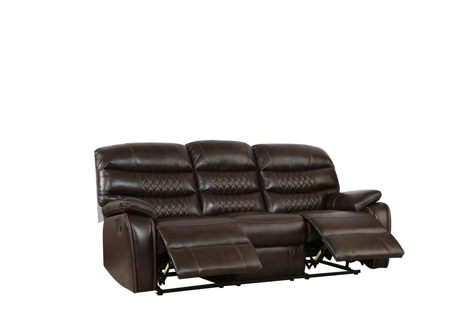 

    
Dark Brown Leather Air Reclining Sofa Modern Global United 5052
