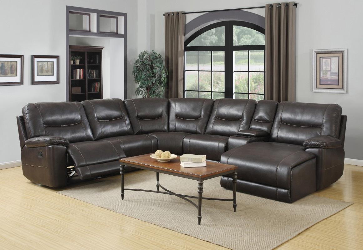 Contemporary Reclining Sectional UR9918 SEC DRK BROWN UR9918 SEC DRK BROWN in Dark Brown leather gel