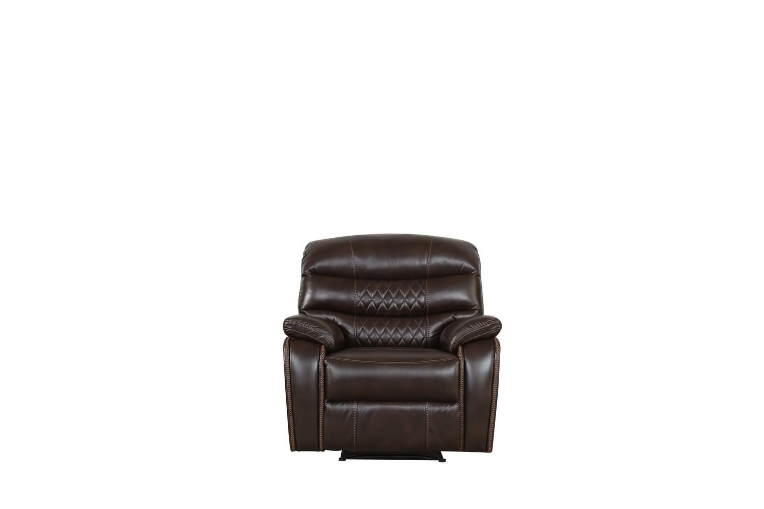 

    
 Order  Dark Brown Leather Air Reclining Sofa Set 3Pcs Modern Global United 5052
