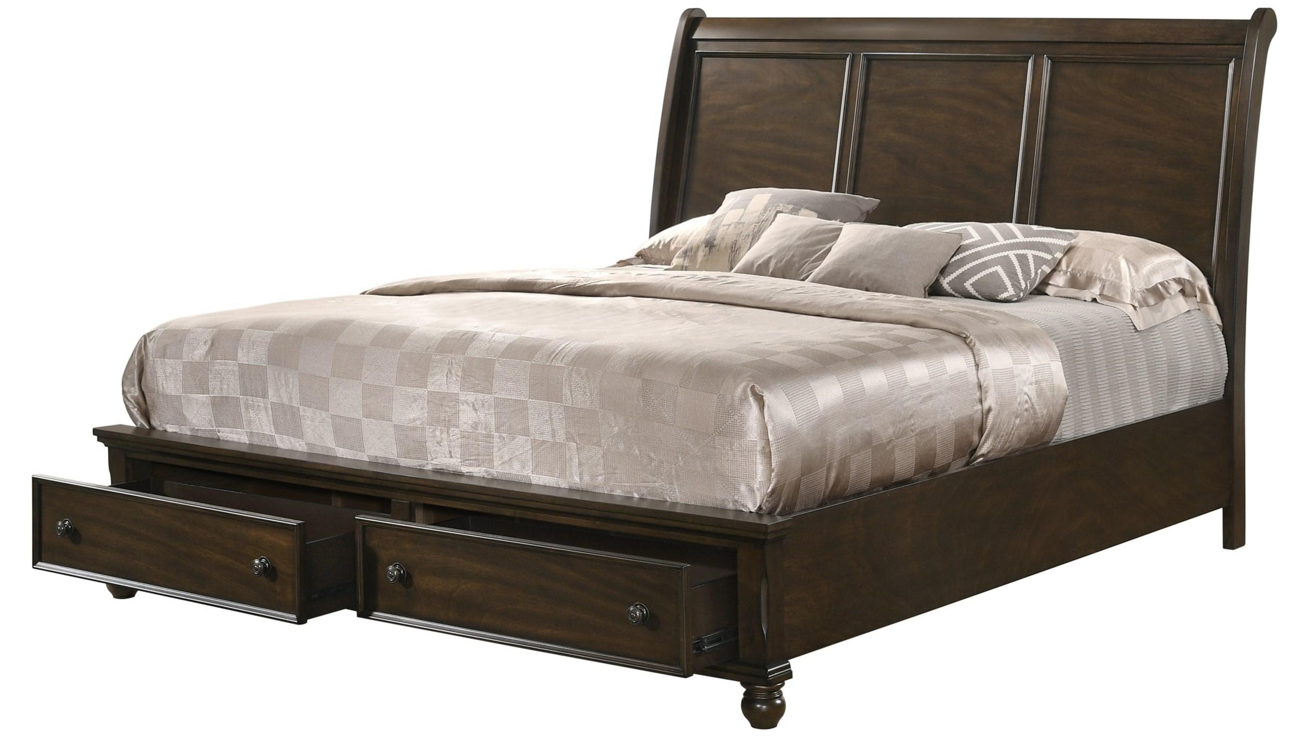 Rustic, Traditional Panel Bed Lara B6077-Q-Bed in Dark Brown 