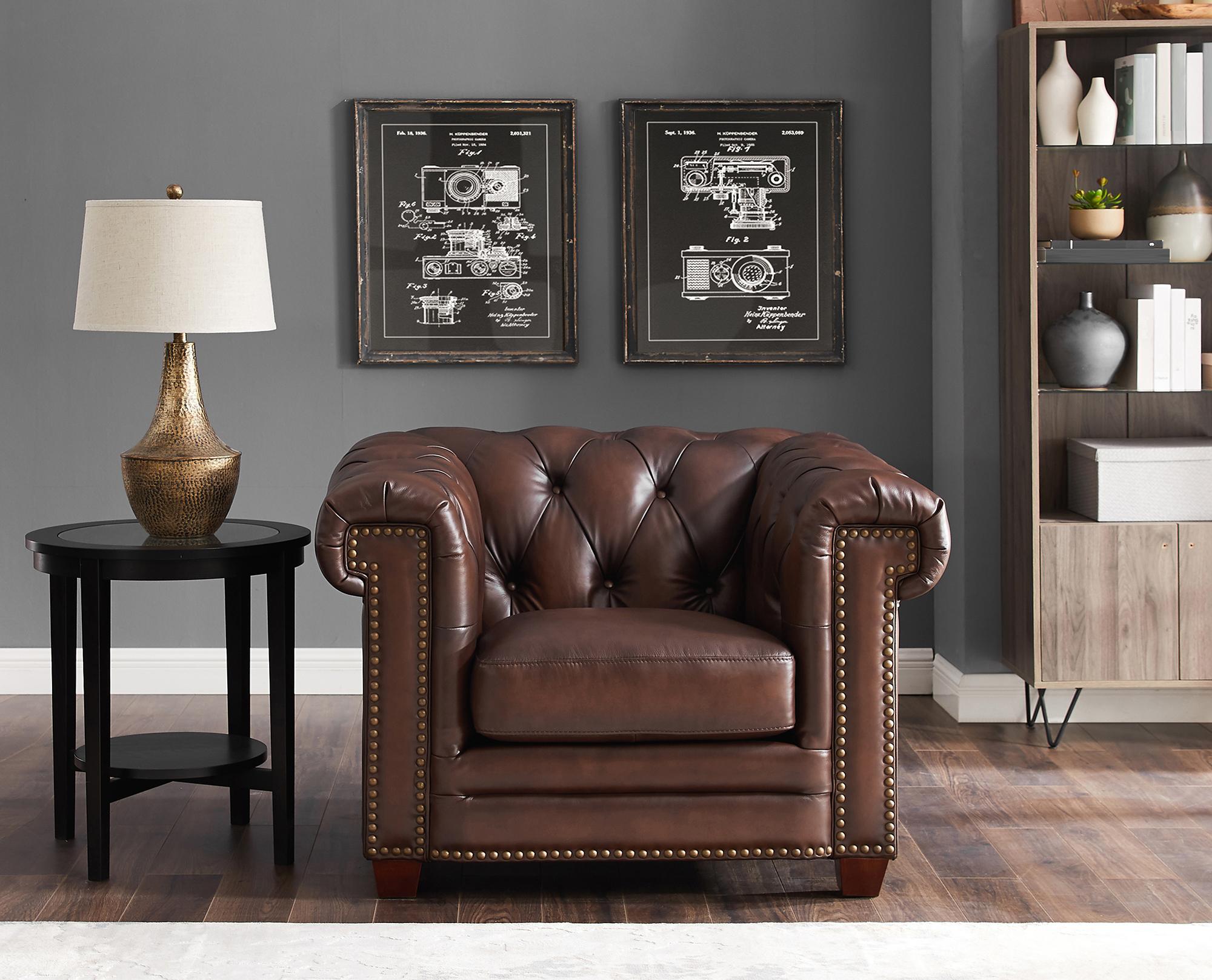 

    
Dark Brown STANWOOD Genuine Leather Sofa Set 3Pcs HYDELINE® Traditional Classic
