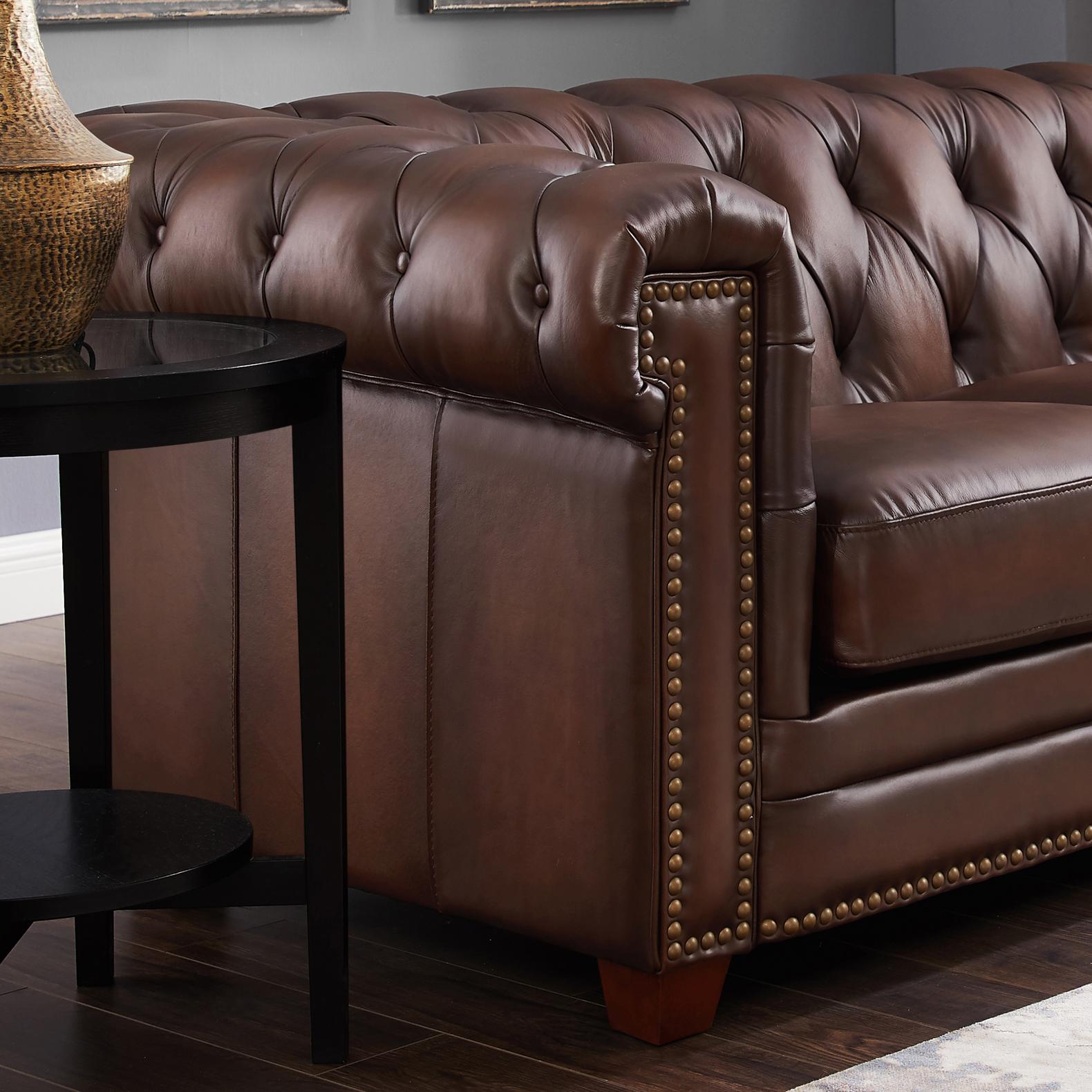 

    
 Order  Dark Brown STANWOOD Genuine Leather Sofa Set 3Pcs HYDELINE® Traditional Classic
