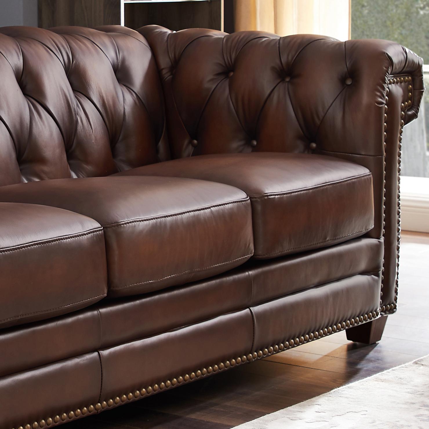 

    
 Shop  Dark Brown STANWOOD Genuine Leather Sofa Set 3Pcs HYDELINE® Traditional Classic
