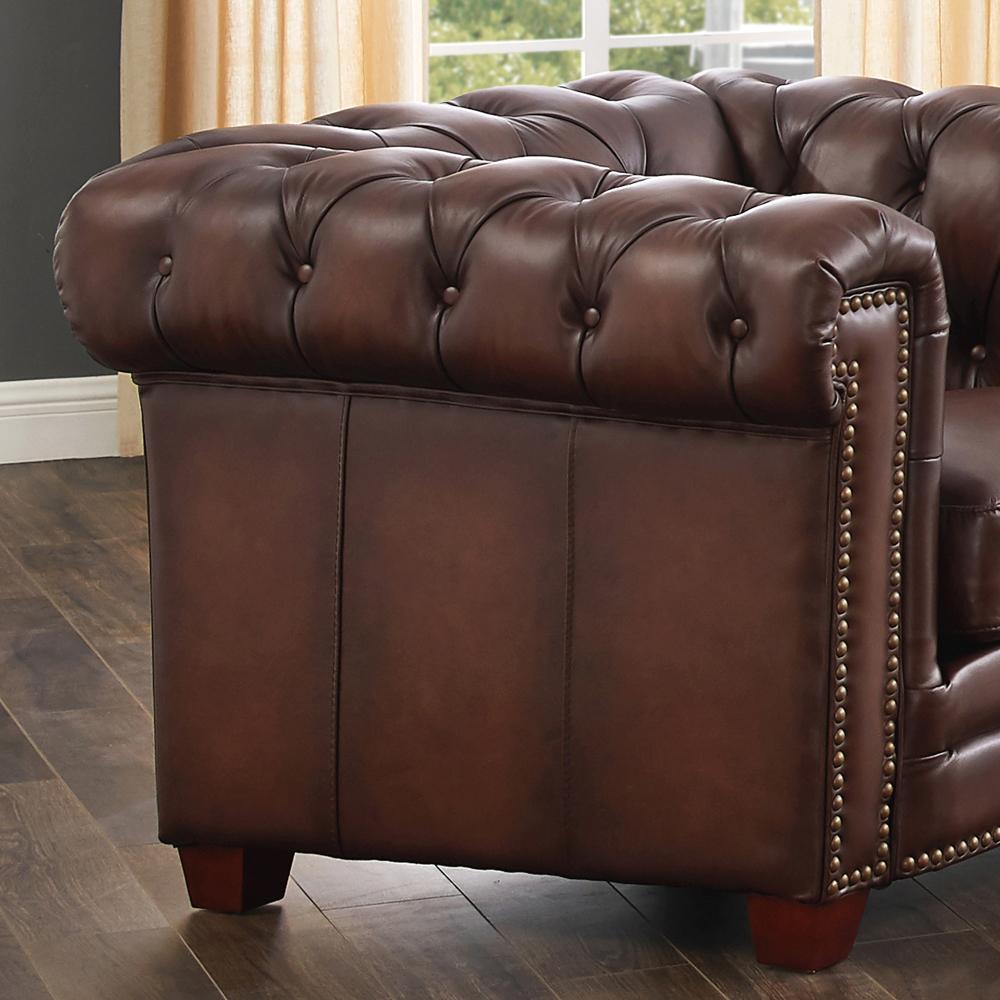 

    
 Photo  Dark Brown STANWOOD Genuine Leather Sofa Set 3Pcs HYDELINE® Traditional Classic
