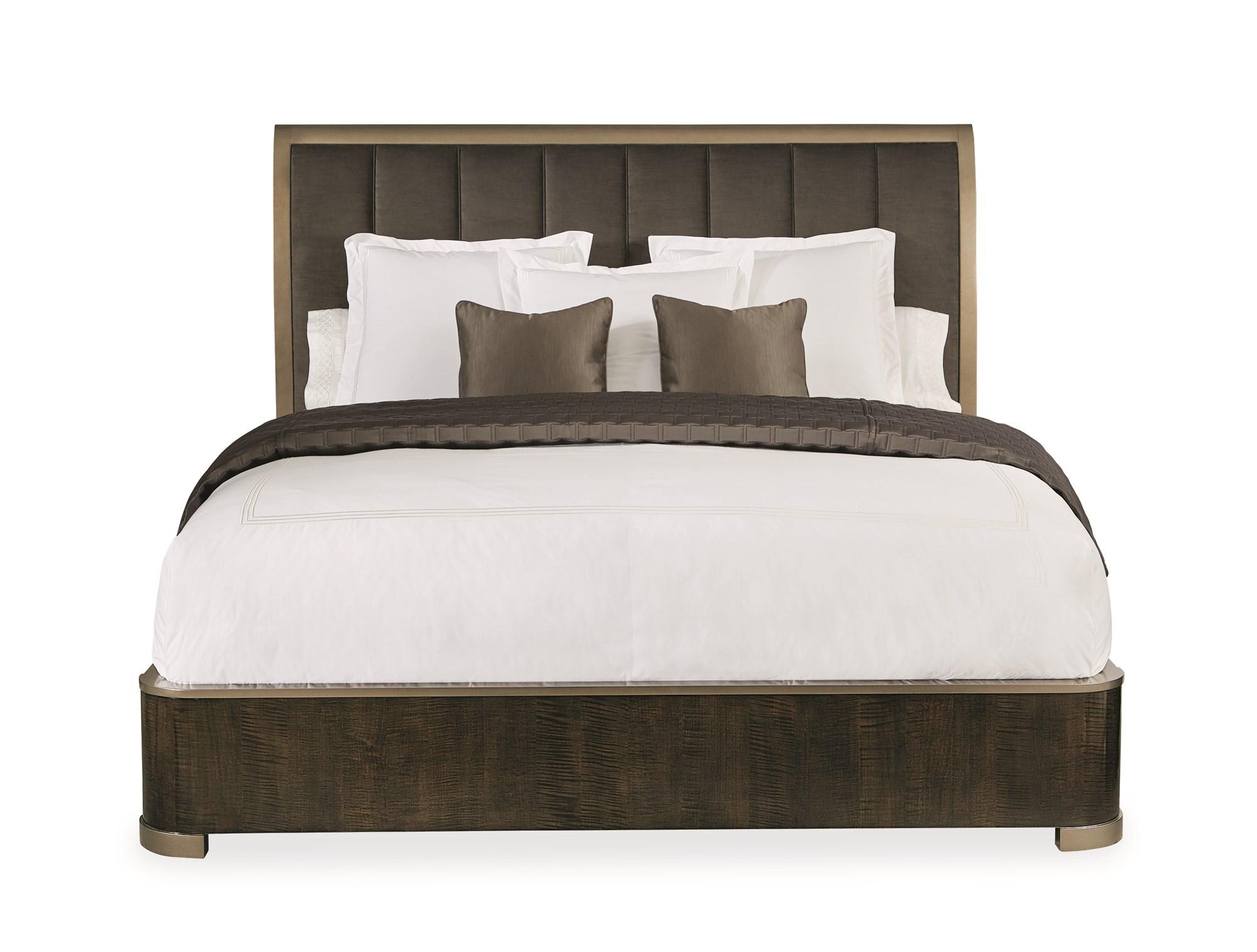 

    
Dark Brown Velvet & Harvest Bronze Finish Queen Bed SAY GOOD NIGHT by Caracole
