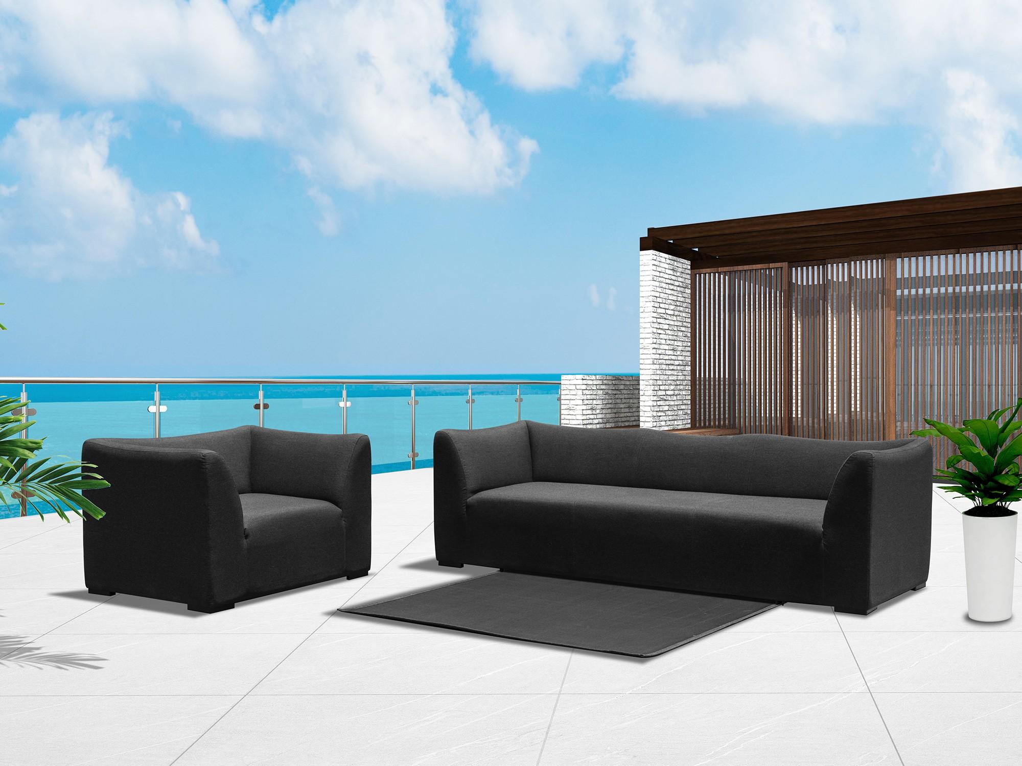 Contemporary Outdoor Sofa and Chair Harmony SO1575-CH1575 -Set-2 in Charcoal Fabric