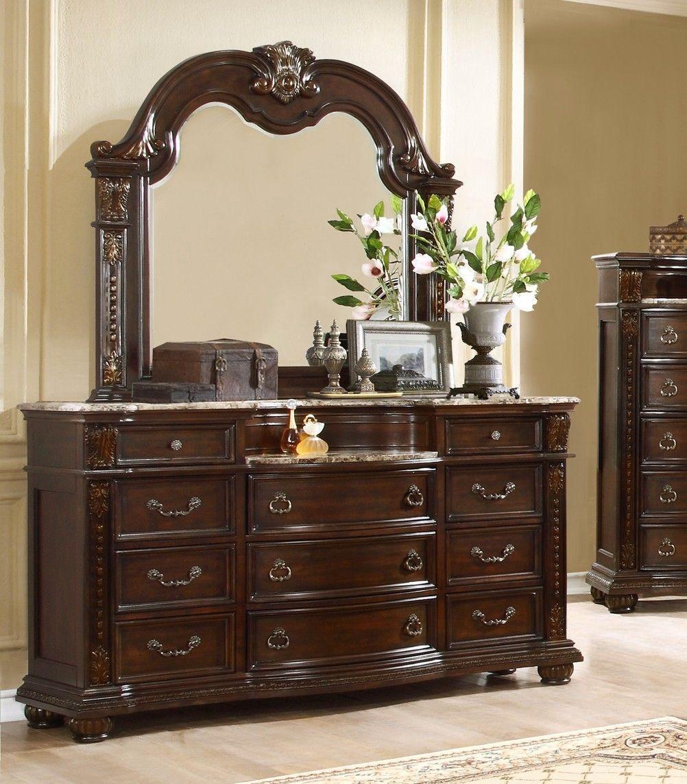Classic, Traditional Dresser With Mirror B9505 B9505-DM-2PC in Dark Cherry 