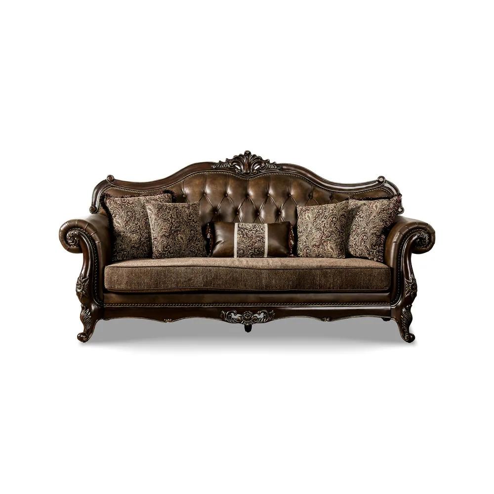 

    
Dark Cherry/Brown Leatherette Sofa ENSENADA FM65003BR-SF FoA Traditional

