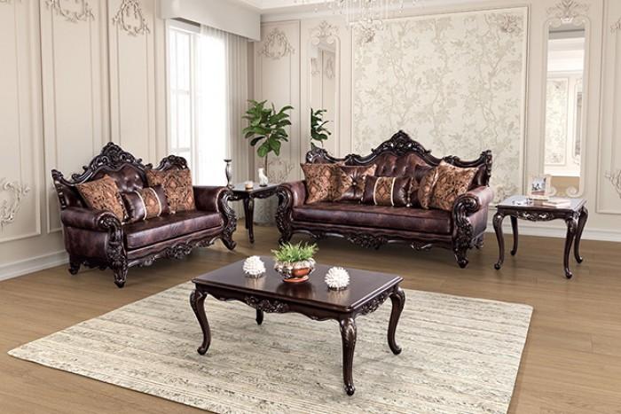 

    
Dark Cherry/Brown Leatherette Sofa Set 2Ps PALENCIA FM65005BR-SF FoA Traditional
