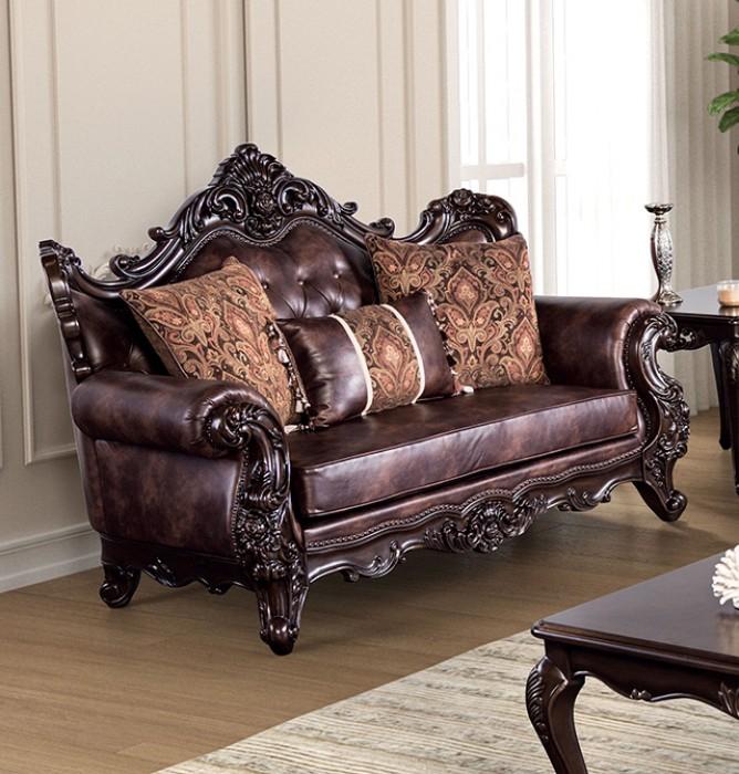 

    
Dark Cherry/Brown Leatherette Sofa Set 2Ps PALENCIA FM65005BR-SF FoA Traditional
