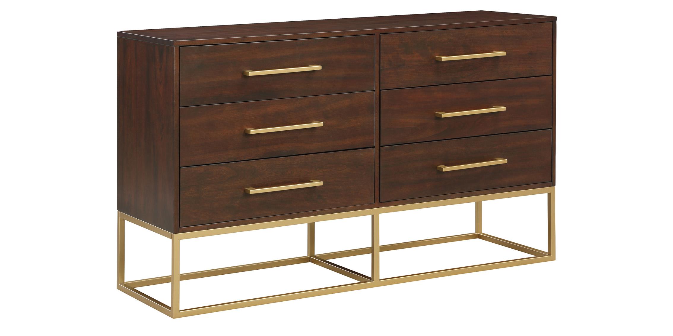 

    
Dark Cherry & Brushed Gold Six Drawer Dresser MAXINE 848Brown-D Meridian Modern
