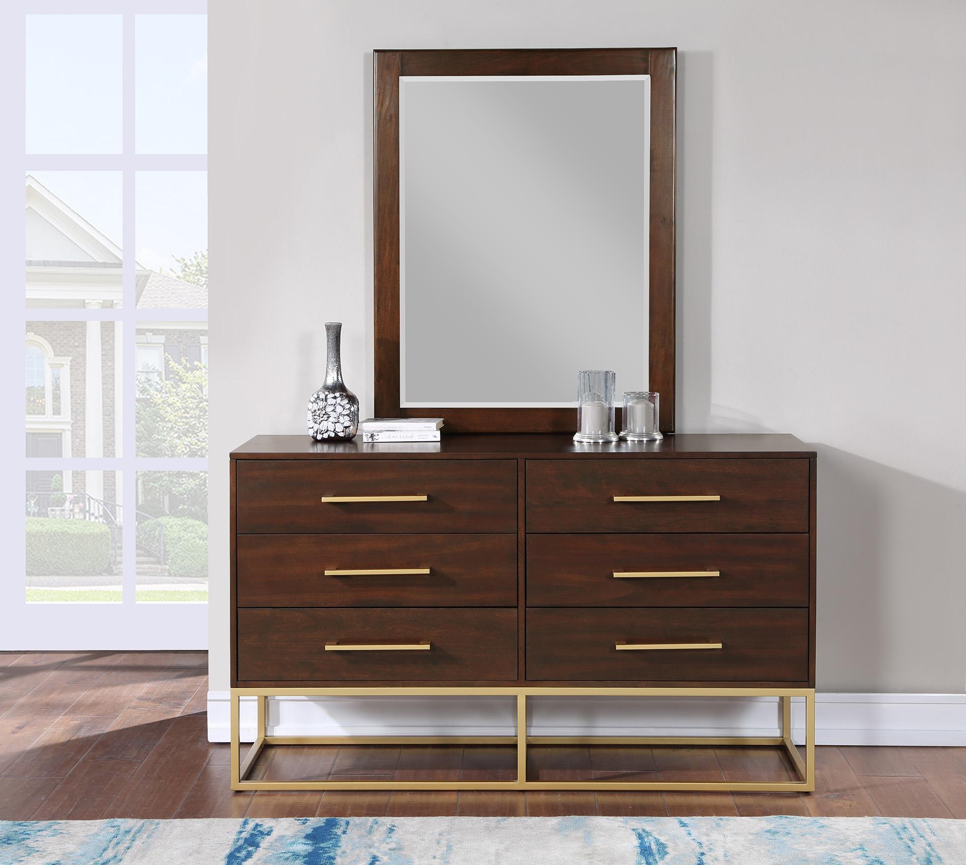 

    
Dark Cherry & Brushed Gold Six Drawer Dresser MAXINE 848Brown-D Meridian Modern
