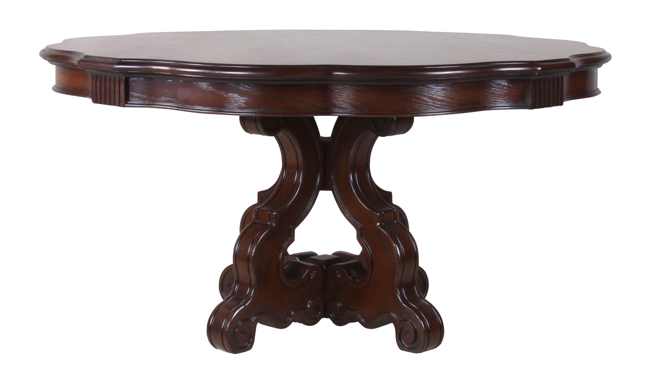 

    
Dark Cherry Carved Wood 60" Round Table Set 5 Pcs Traditional McFerran D528-6060
