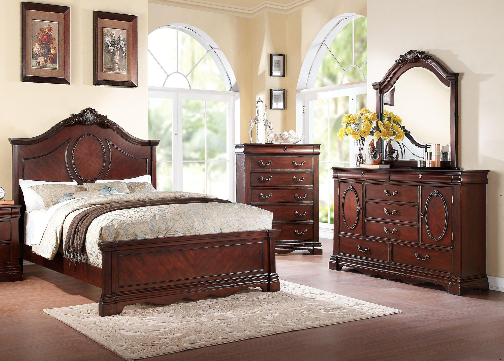 Classic, Traditional Panel Bedroom Set Estrella-20730Q Estrella-20730Q-Set-3 in Dark Cherry 