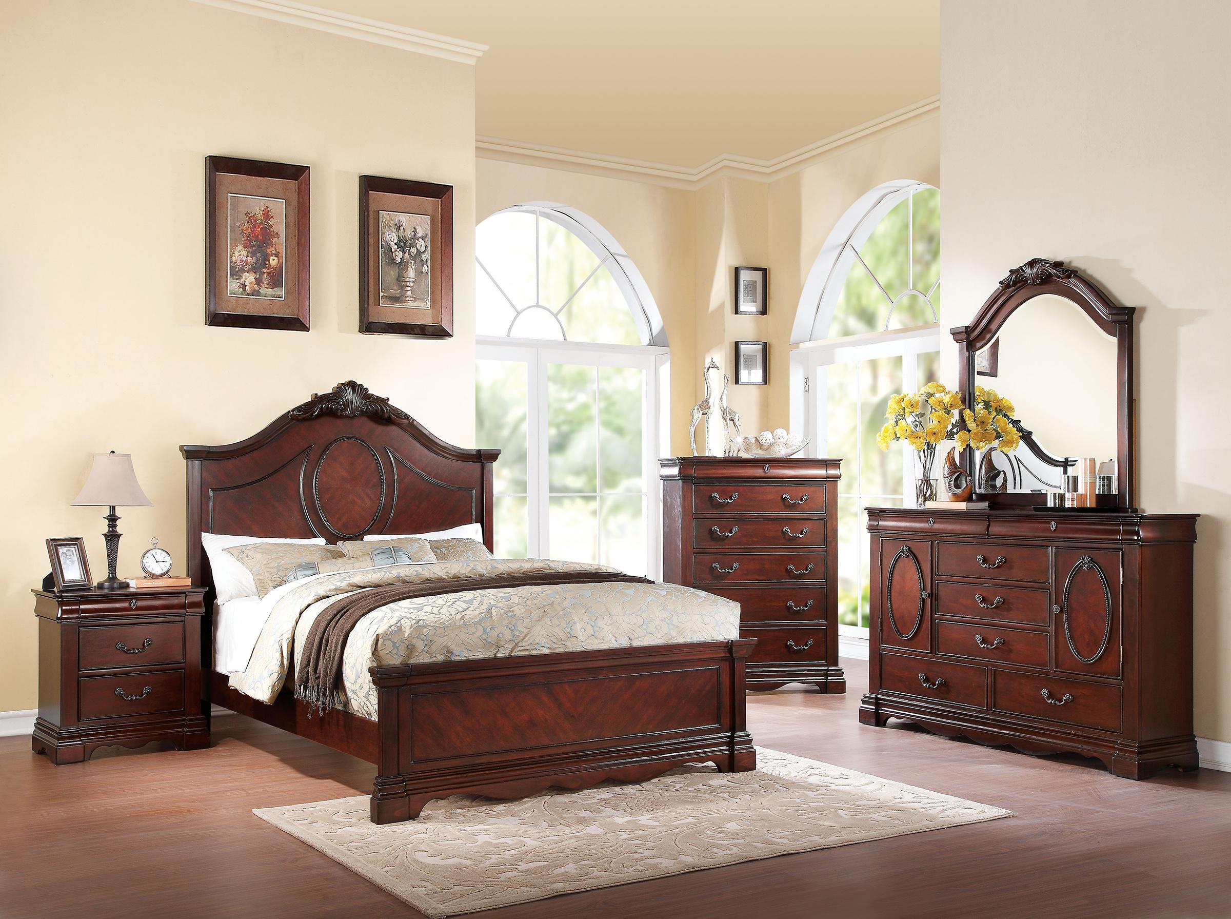 Classic, Traditional Panel Bedroom Set Estrella-20730Q Estrella-20730Q-Set-5 in Dark Cherry 