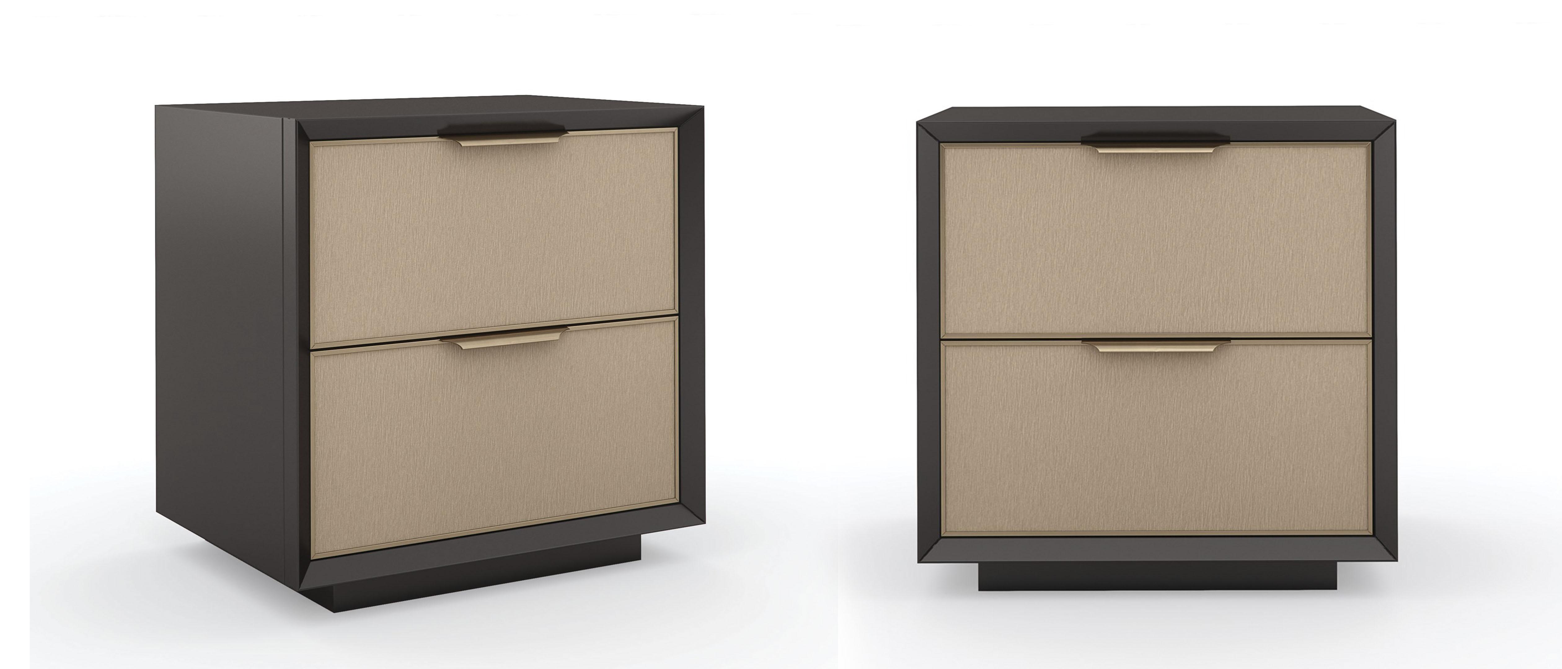 

    
Dark Chocolate & Champagne Gold Finish Nightstand Set 2Pcs DOUBLE WRAP by Caracole
