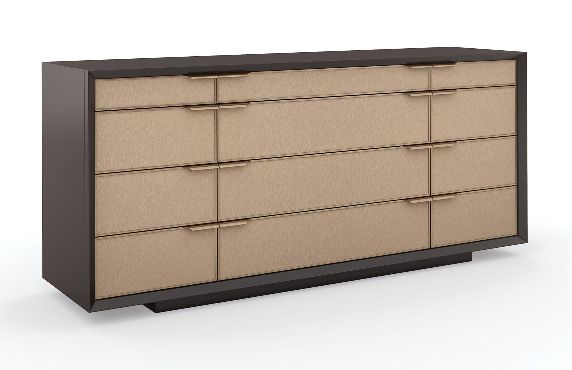 

    
Dark Chocolate & Champagne Gold Mid-Century Dresser ALL WRAPPED UP by Caracole
