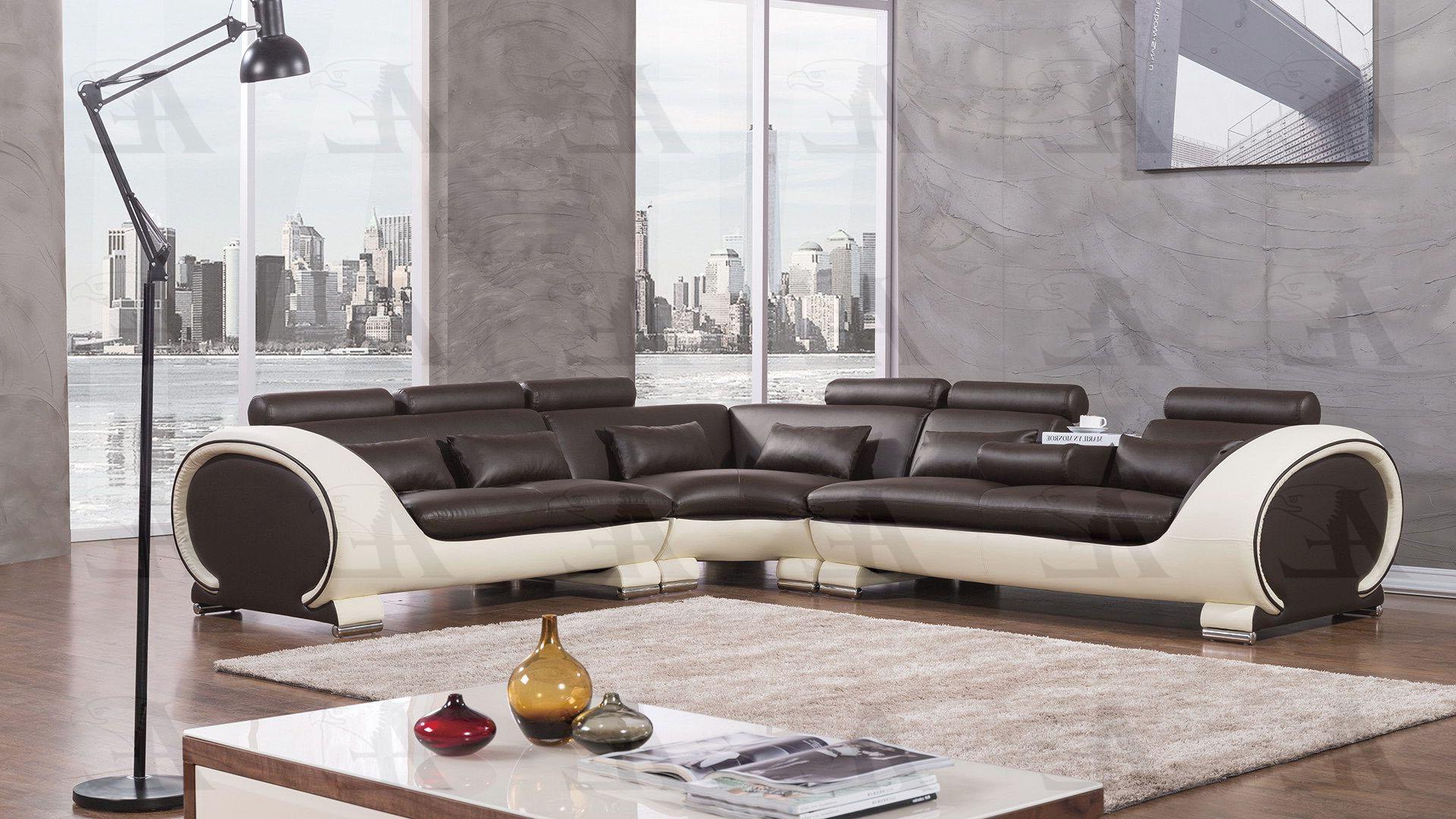 Contemporary, Modern Sectional Sofa AE-LD801-DC.CRM AE-LD801L-DC.CRM in Dark Chocolate, Cream Bonded Leather