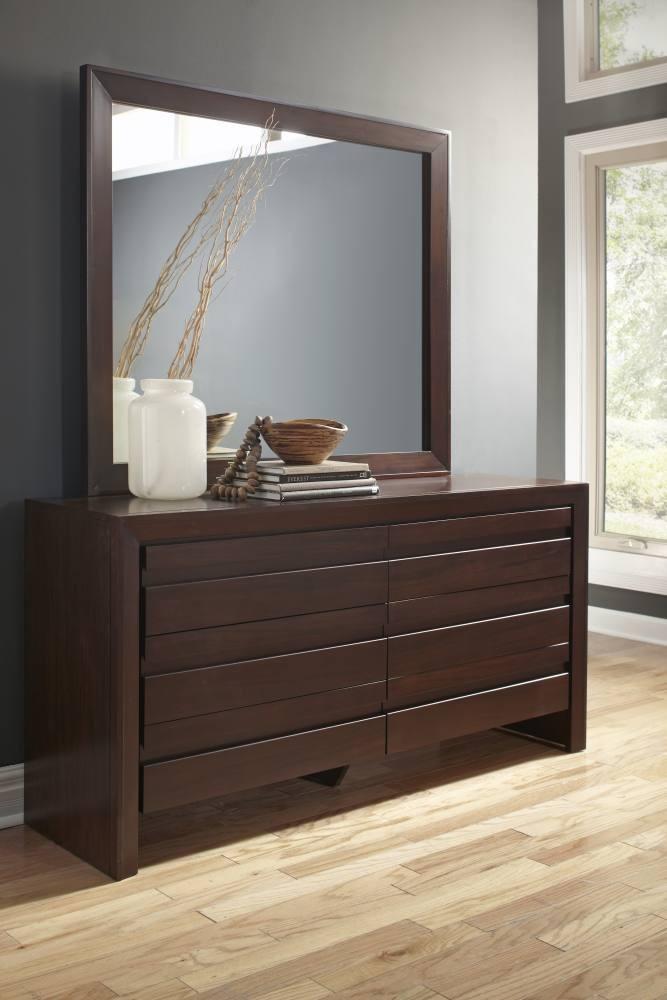 

    
Dark Chocolate Finish Dresser & Mirror Set 2Pcs  ELEMENT by Modus Furniture
