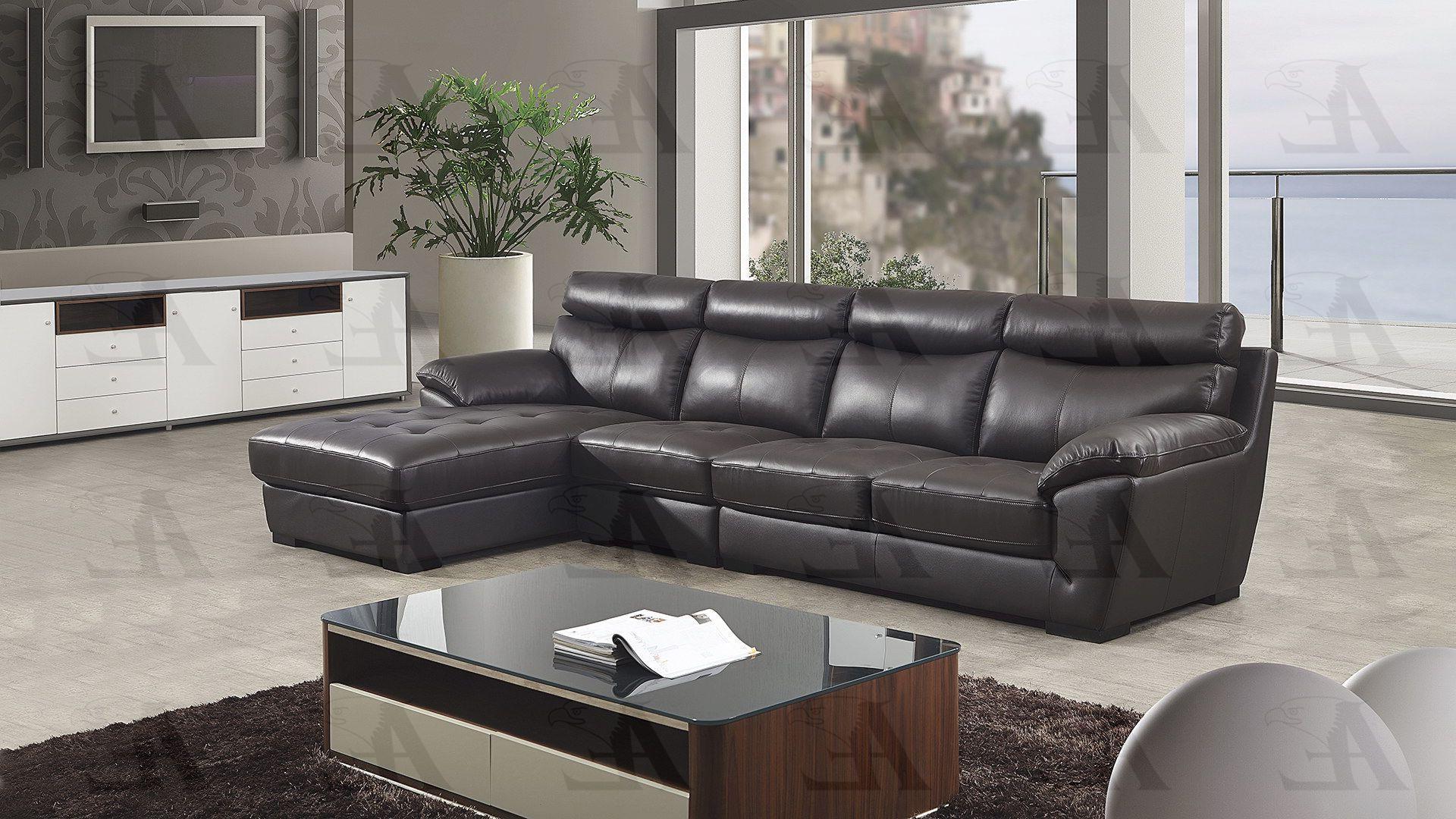 Dark Chocolate Italian Leather Sectional Sofa RIGHT EK-L021-DC American ...