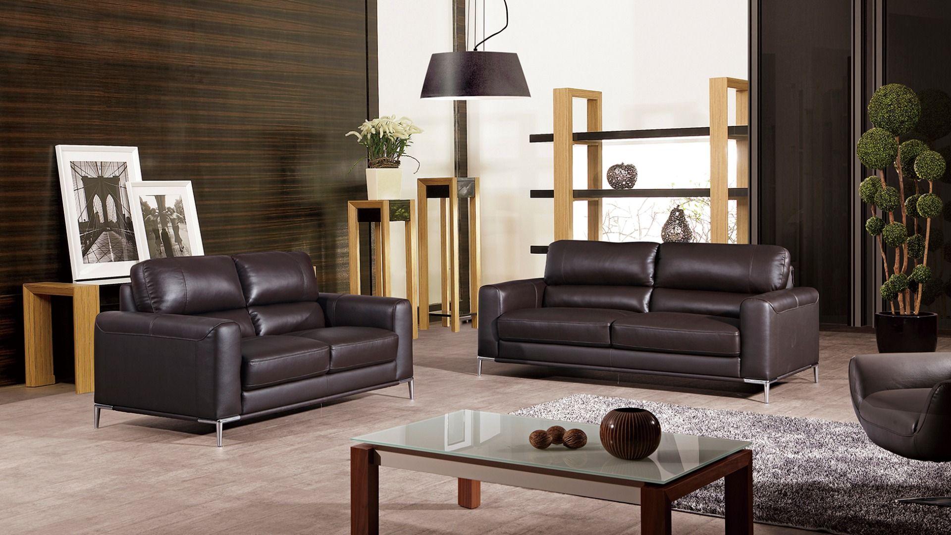 Contemporary, Modern Sofa Set EK016-DC EK016-DC Set-2 in Tan Italian Leather