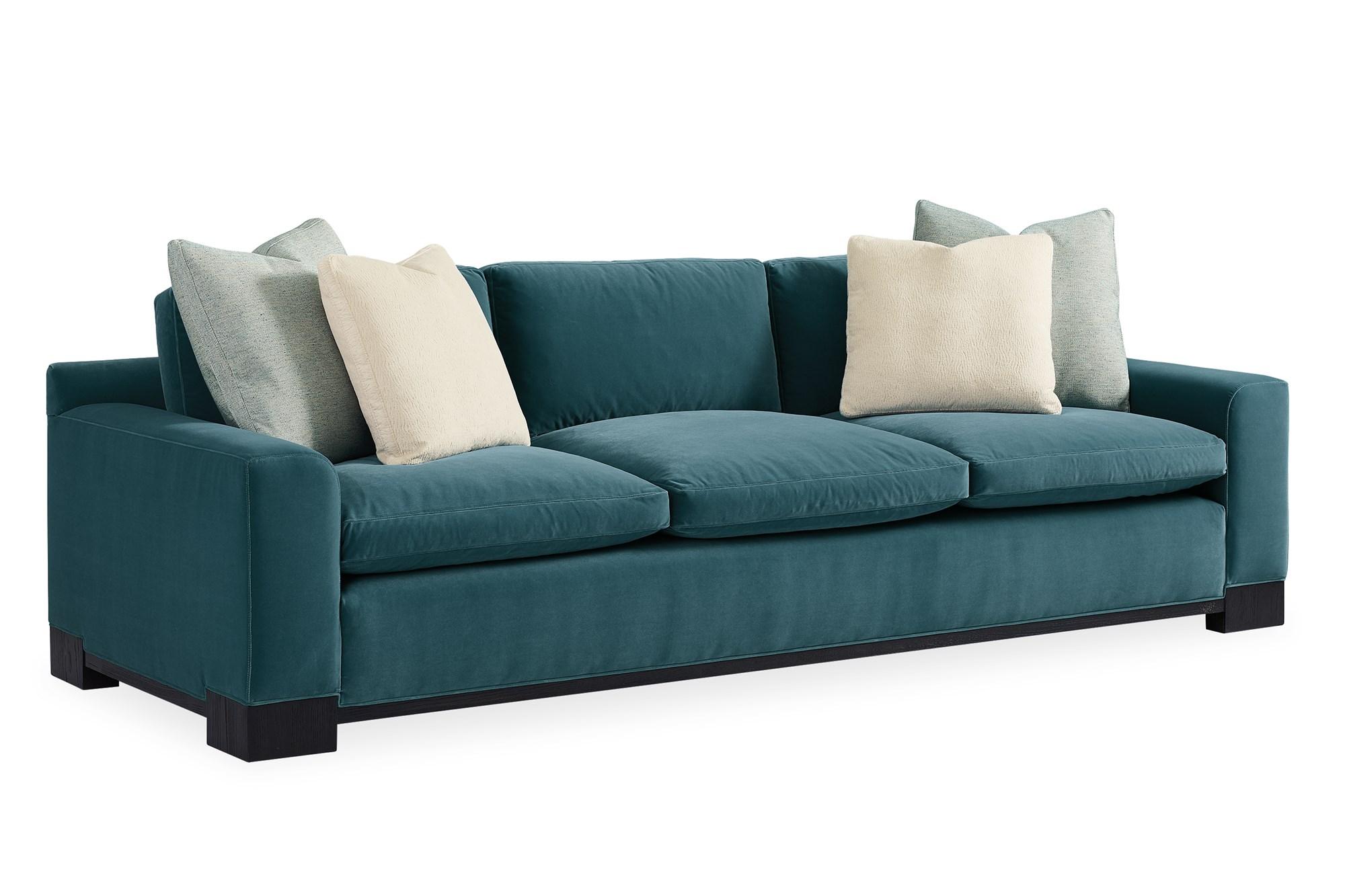 

    
Dark Emerald Soft Velvet Black Stained Ash Finish REFRESH SOFA by Caracole
