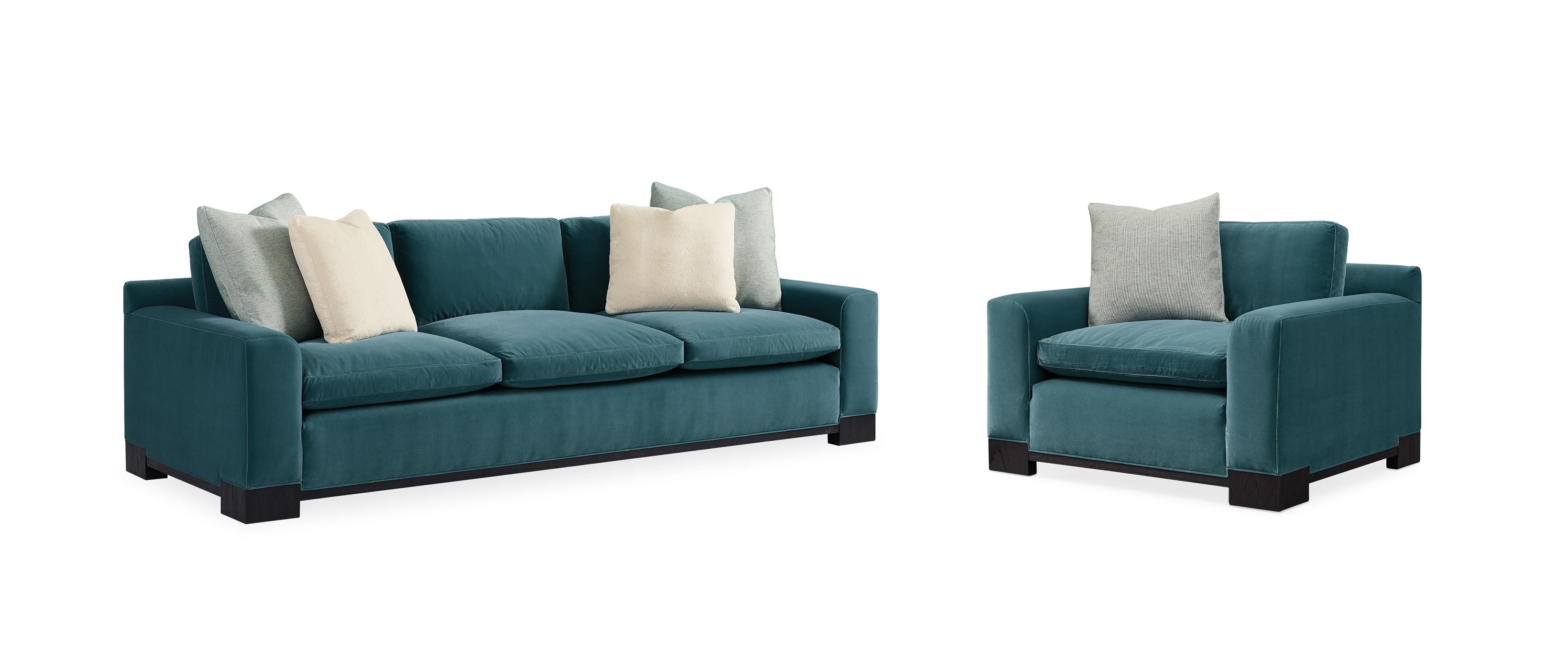 Contemporary Sofa and Chair REFRESH SOFA M110-019-011-B-Set-2 in Blue-green Velvet