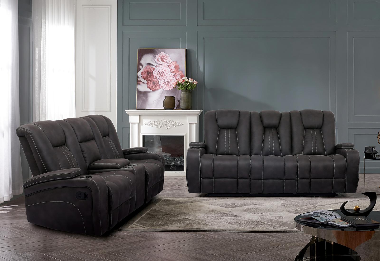Transitional Reclining Living Room Set CM9903-2PC Amirah CM9903-2PC in Dark Gray Fabric