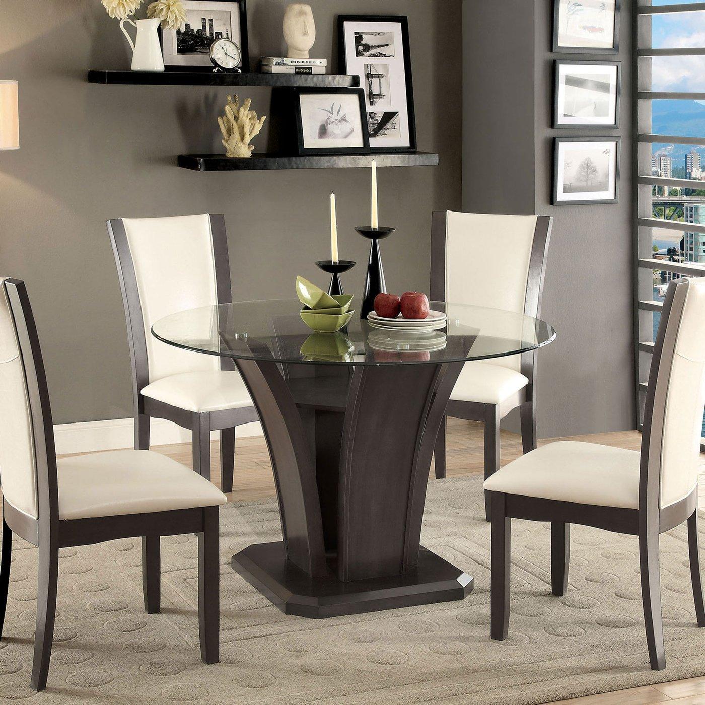 

    
Gray Solid Wood Round Dining Table Set 5P MANHATTAN CM3710GY-RT FOA Modern

