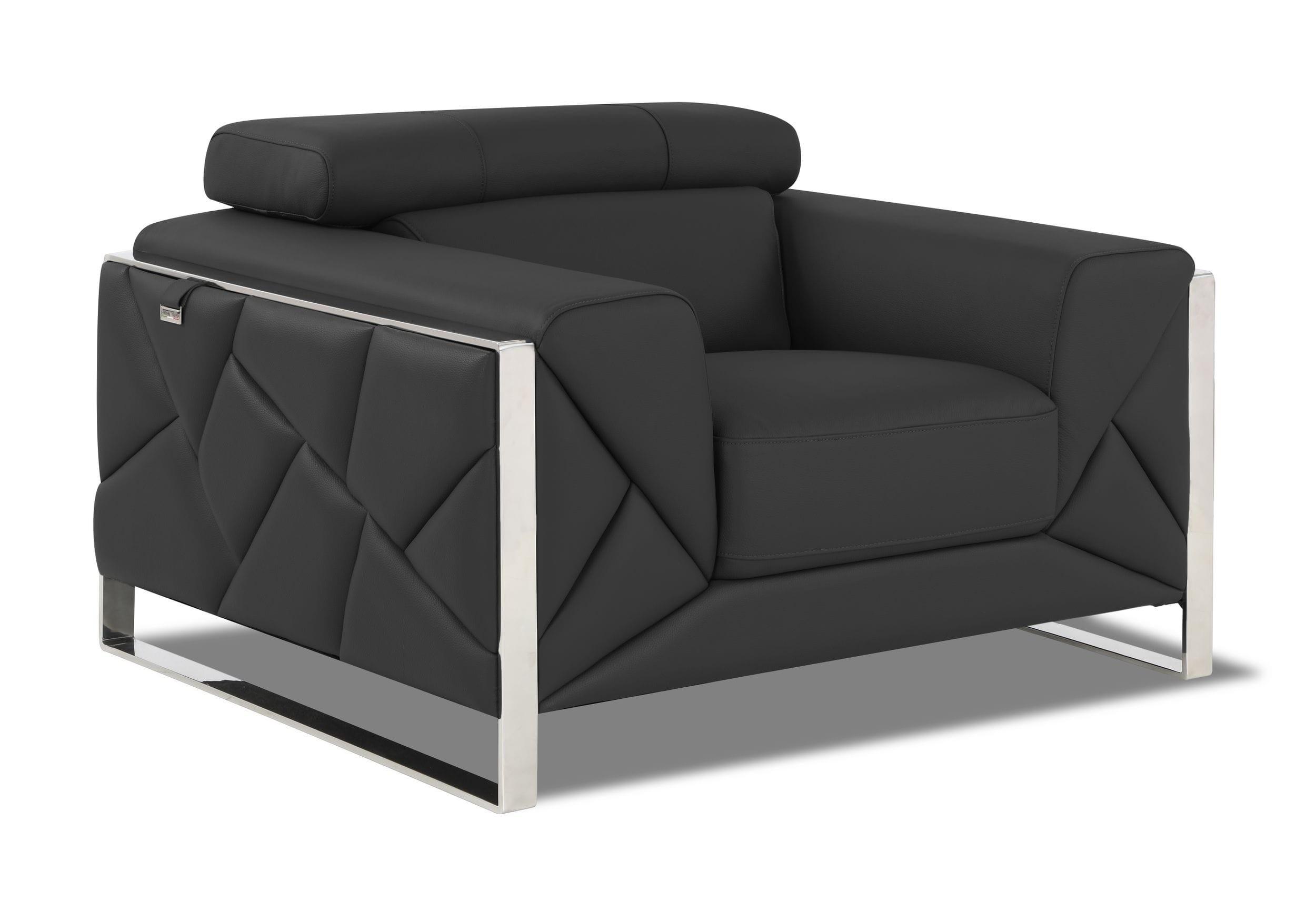 Contemporary Arm Chairs 903-DARK_GRAY 903-DARK_GRAY-CH in Dark Gray Genuine Italian Leatder