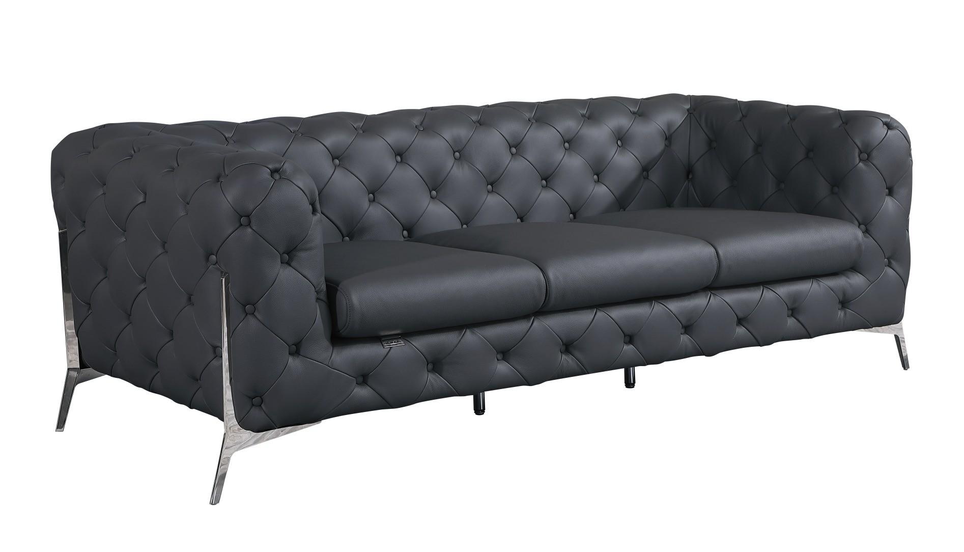 Contemporary Sofa 970 970-DK_GRAY-S in Dark Gray Top grain leather